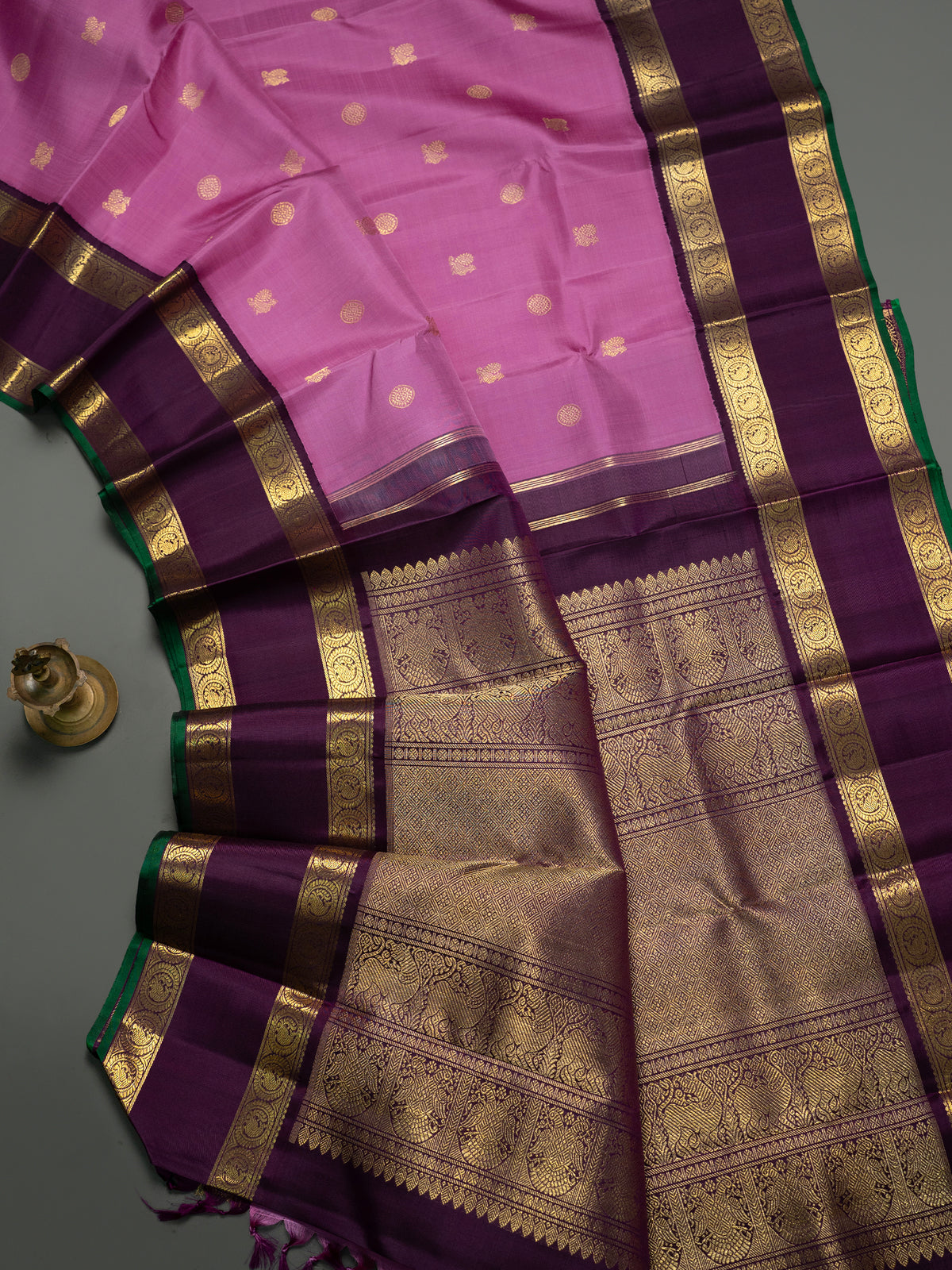 Vintage retta pet geva pink Pure Kanjipuram Silk Saree CLSA9897