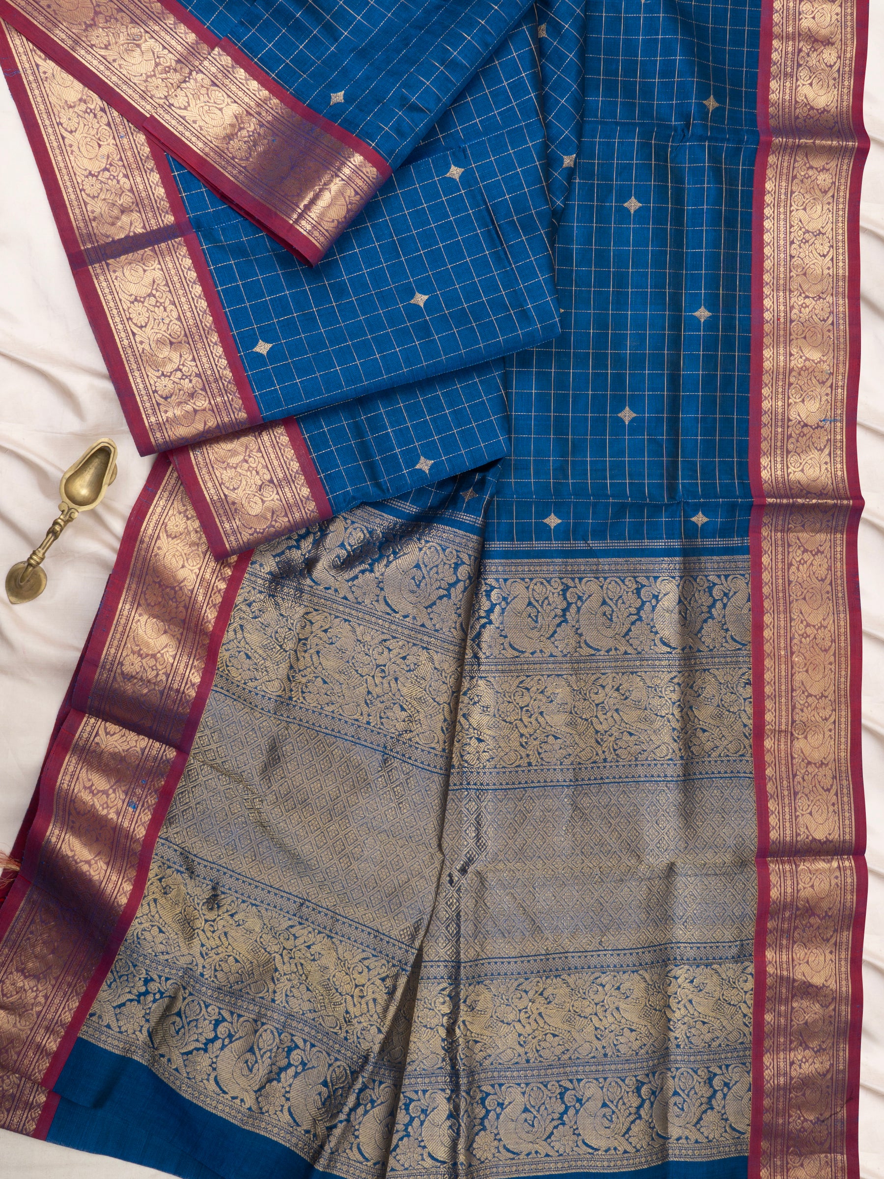 Rama.blue checks / Silk Cotton Saree CLSA9720