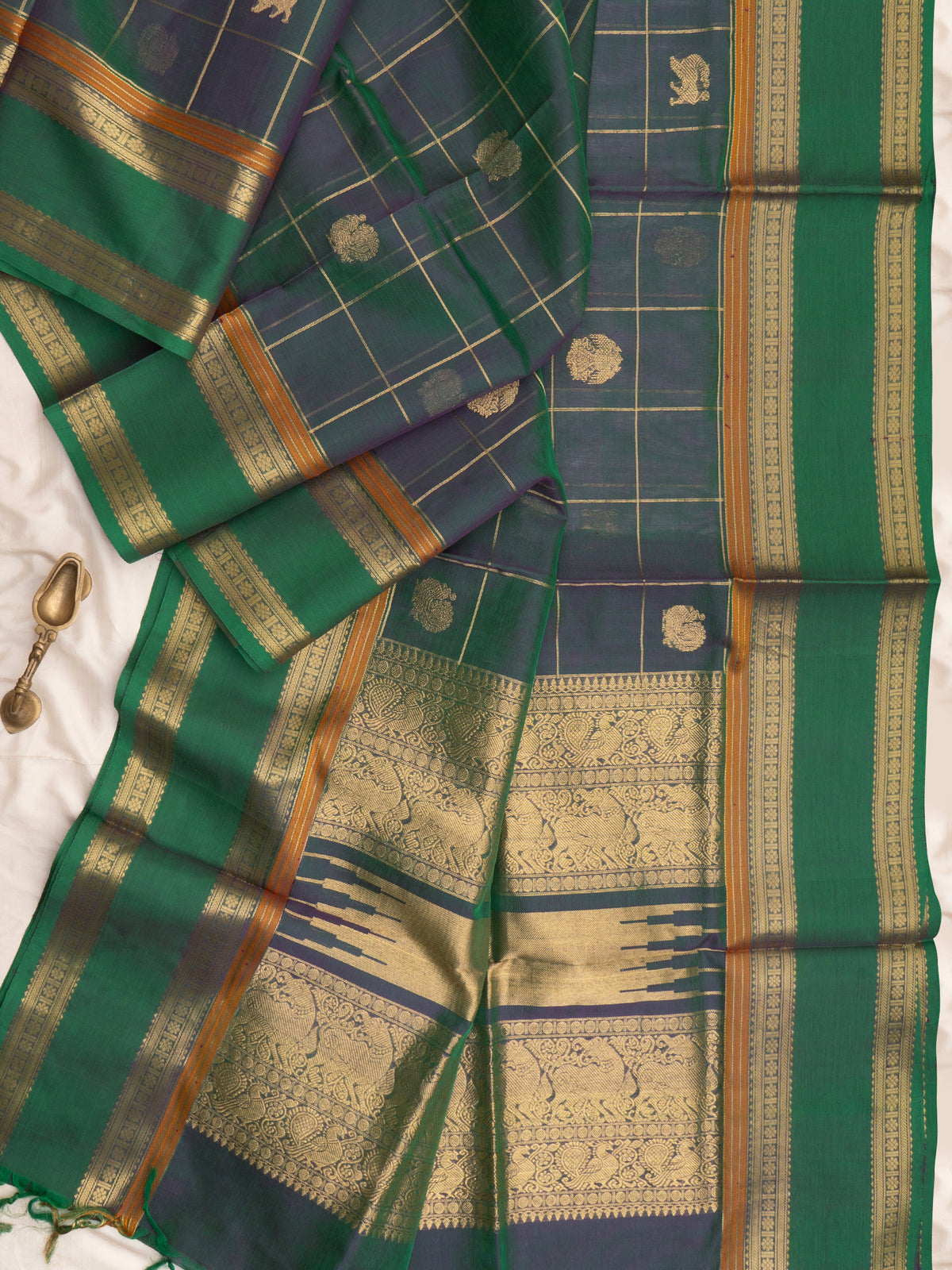 Blue shot green multi butta kattam/ Silk Cotton Saree CLSA6833