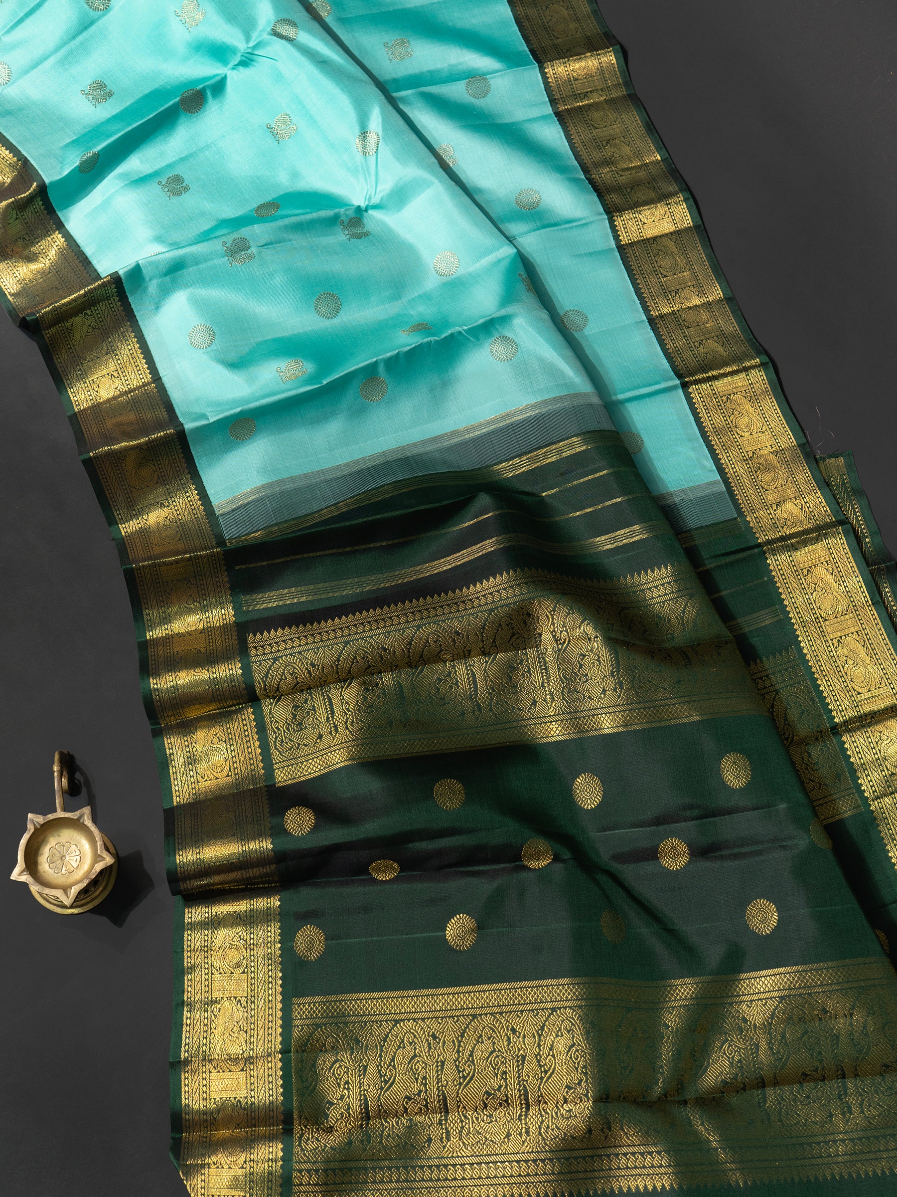 Aqua blue green Korvai / Kanjivaram Saree CLSA