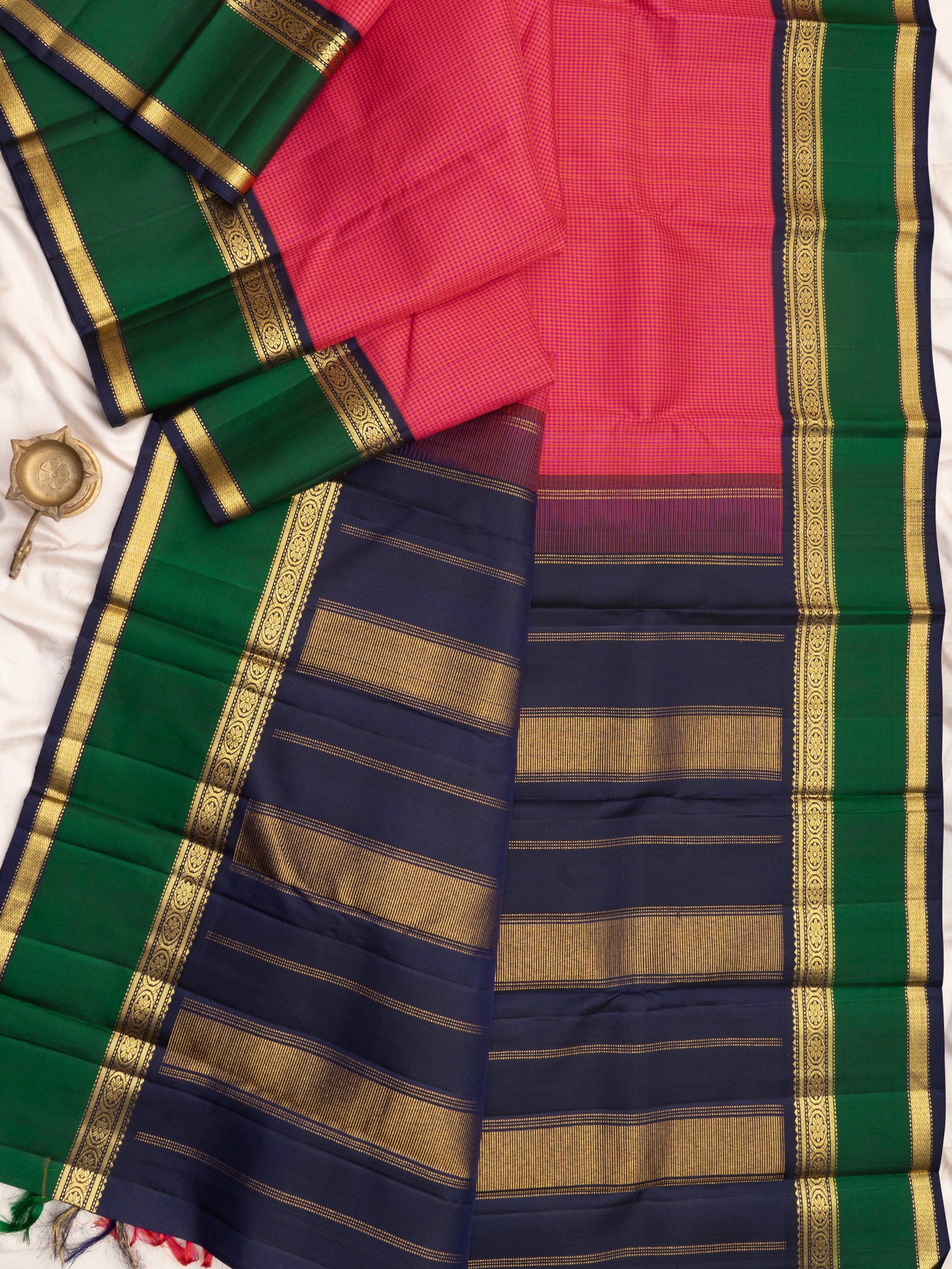 Pink vintage checks korvai / Arani Silk Saree CLSA9052