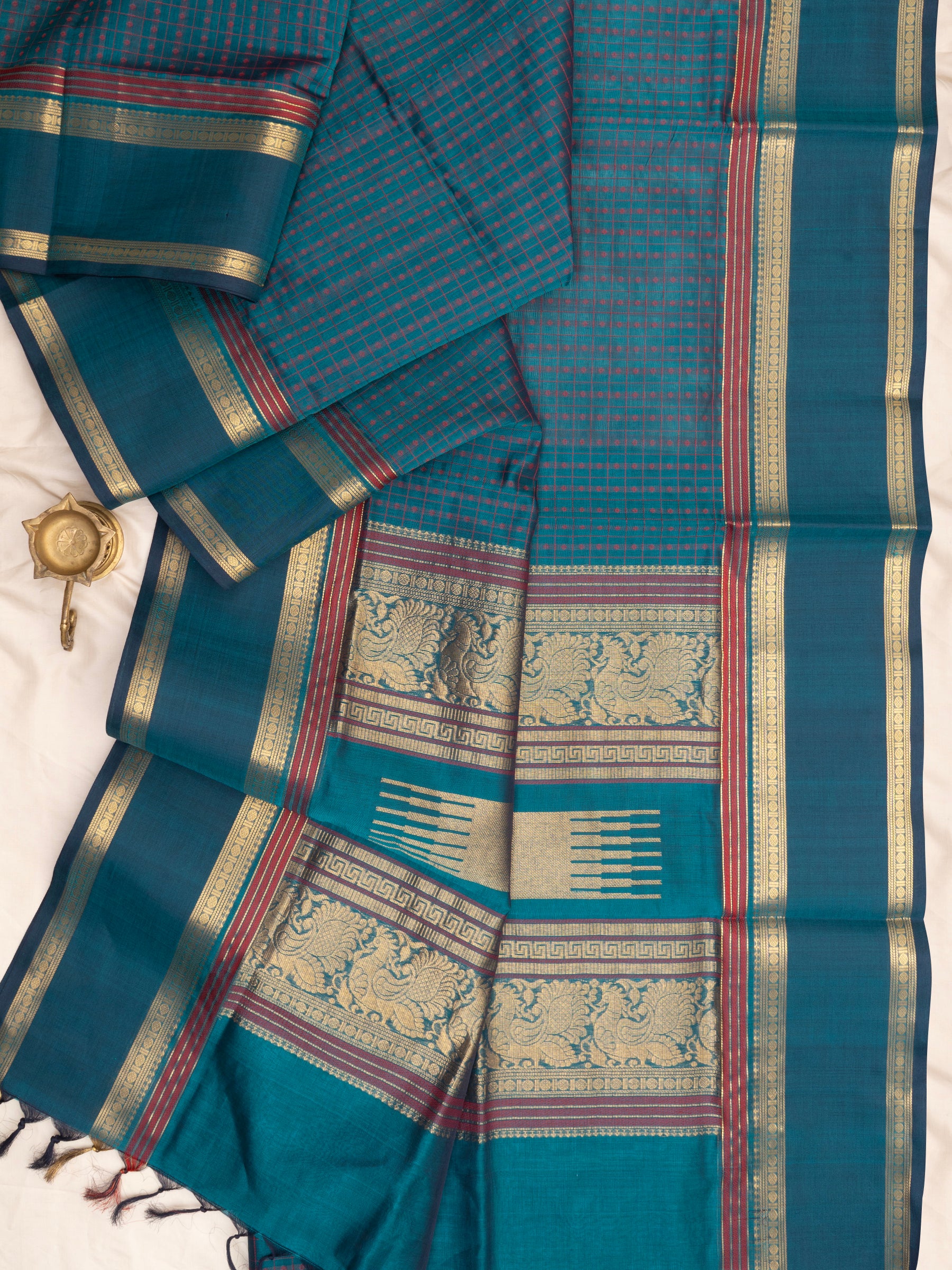 Teal blue lakshambutta/ Silk Cotton Saree CLSA7320