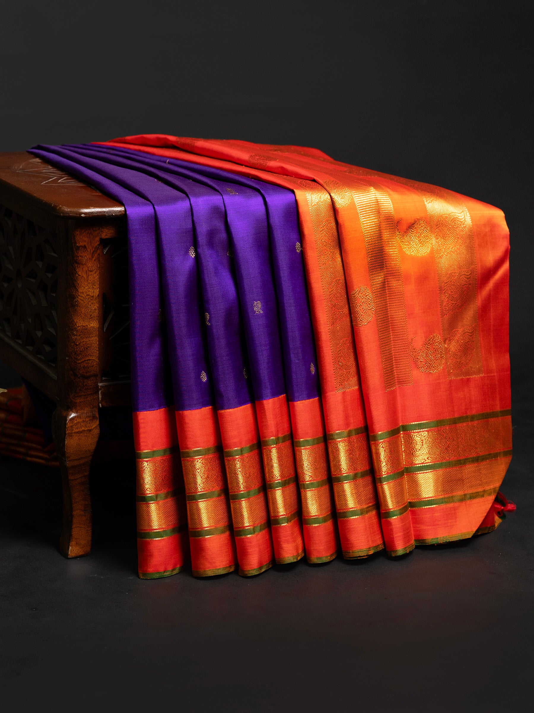 Purple with orange Korvai / Kanjipuram Silk Saree CLSA7754