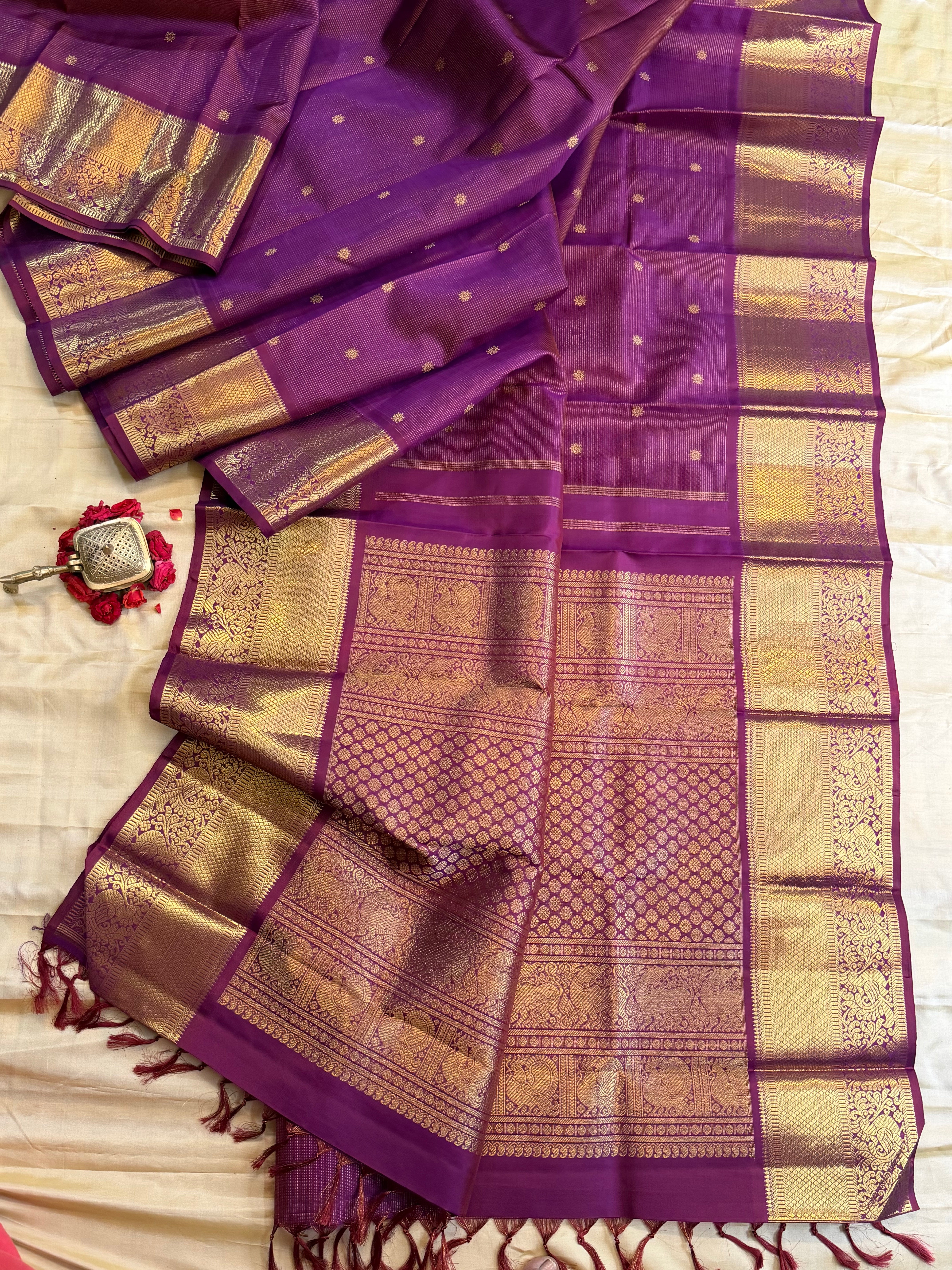 Purple shot Araku colour Vairaoosi / pure Zari Kanjipuram silk