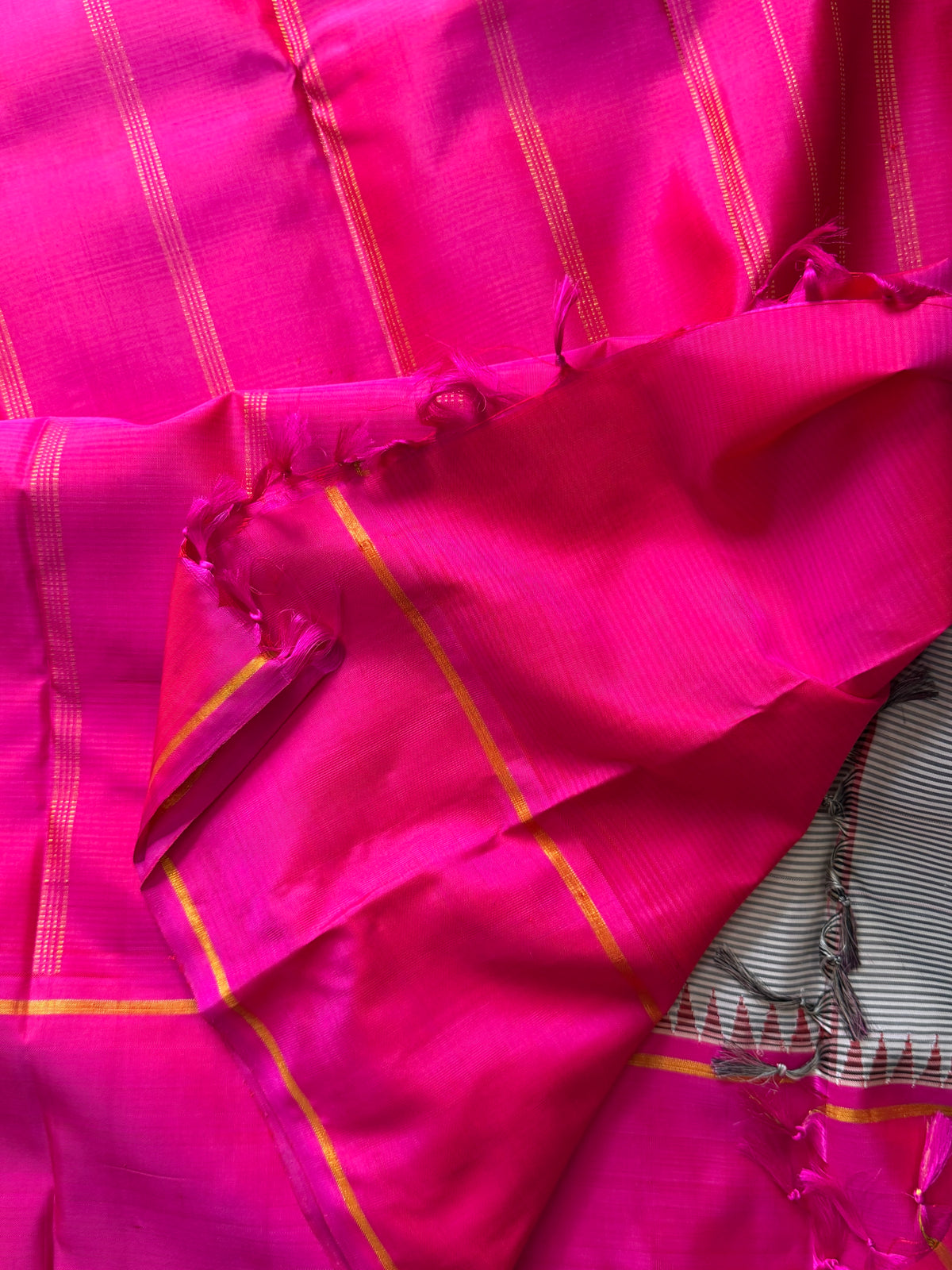 Striped Korvai pink border Arani silk saree