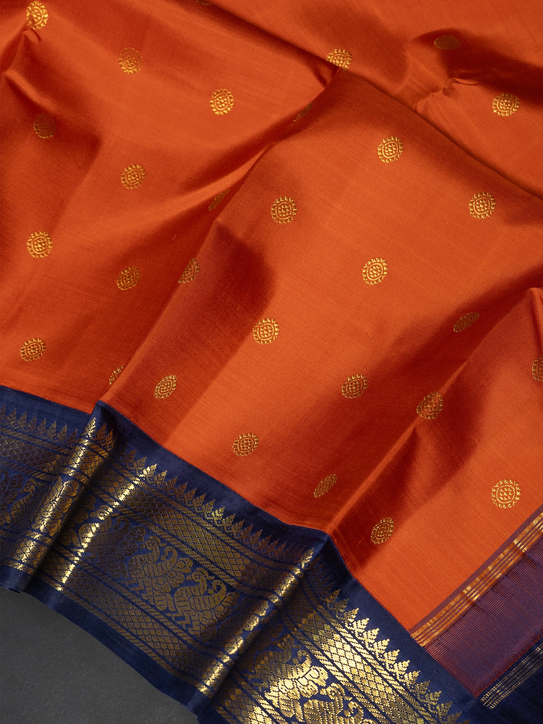 Rust with blue adai border Kanjipuram Saree CLSA10044