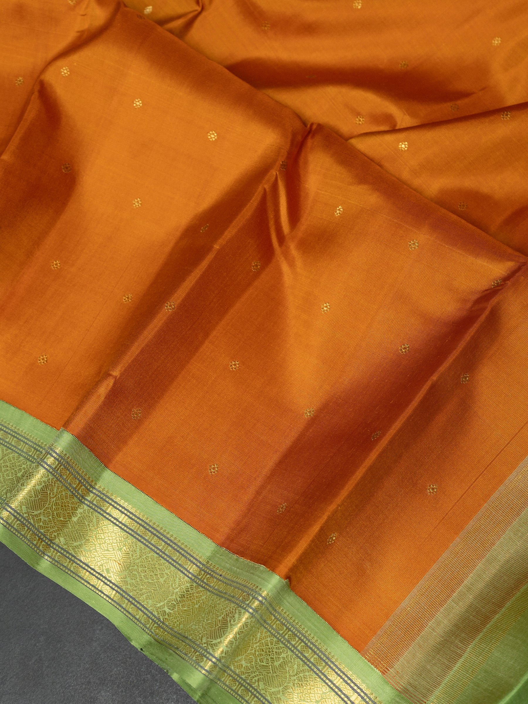 Rust orange and pista green kai korvai/ Kanjipuram Saree CLSA10045