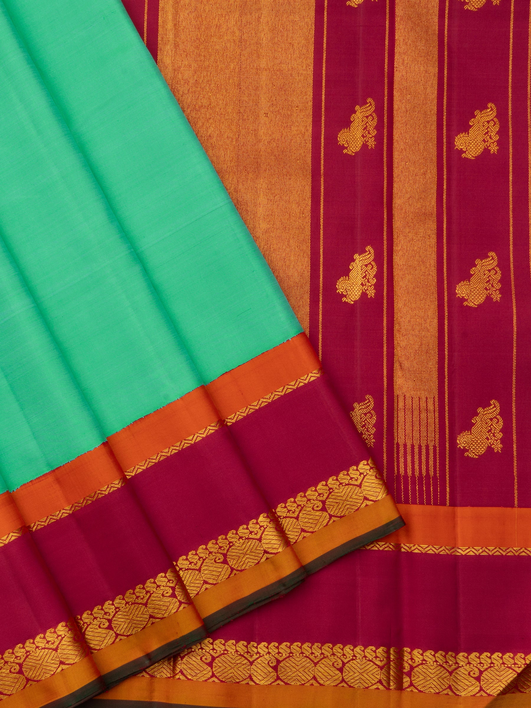 Bright green and araku unique border / Arani Silk CLSA10063