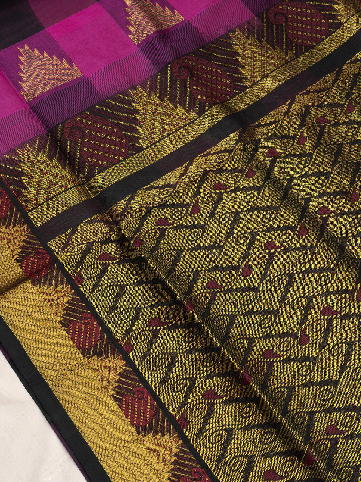 Pink and black kattam /Silk Cotton Saree CLSA10414