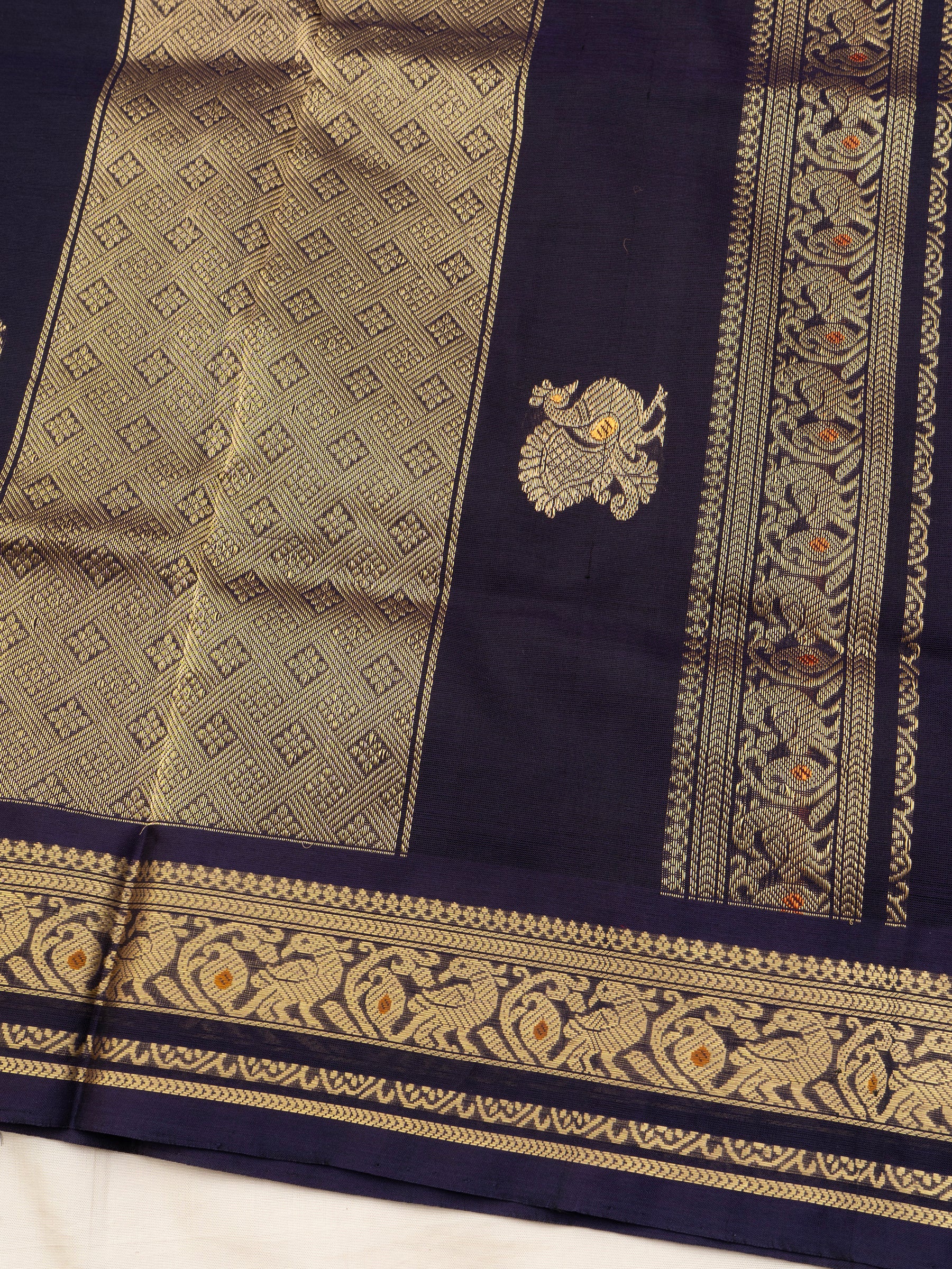 Vintage kattam blue and jamun color meenakari touch border and unique pallu/ Premium Silk Cotton Saree CLSA10909