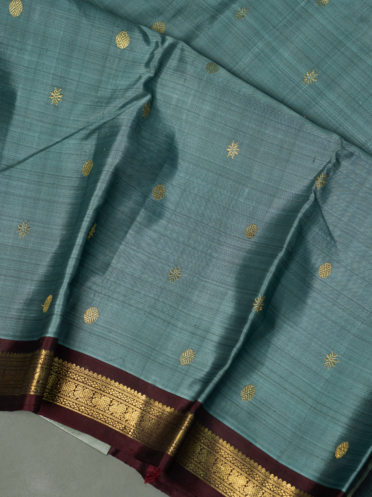 Grey brown small border pure Kanjipuram Silk Saree CLSA11409