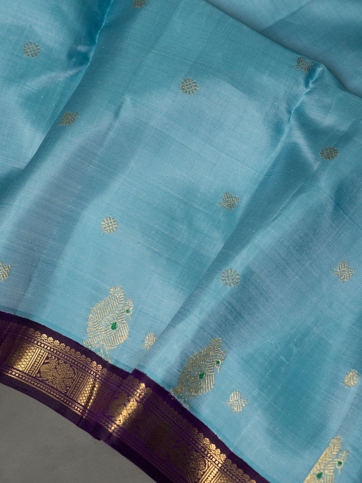 Powder blue and deep purple bettu butta kai korvai/ Kanjipuram Silk Saree CLSA11663