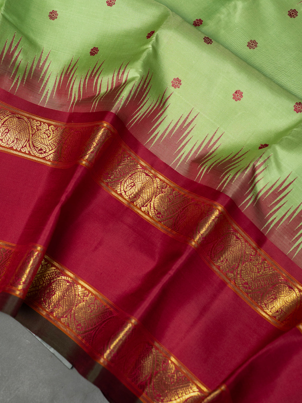 Vinatage Elaichi green Kai Korvai Pure Kanjipuram Silk Saree CLSA11910