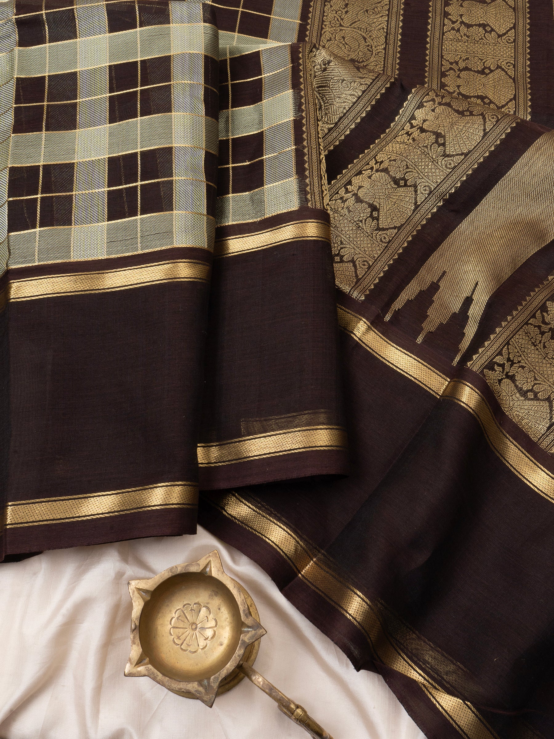 Brown Chettinad kattam/ Silk Cotton Saree CLSA5741