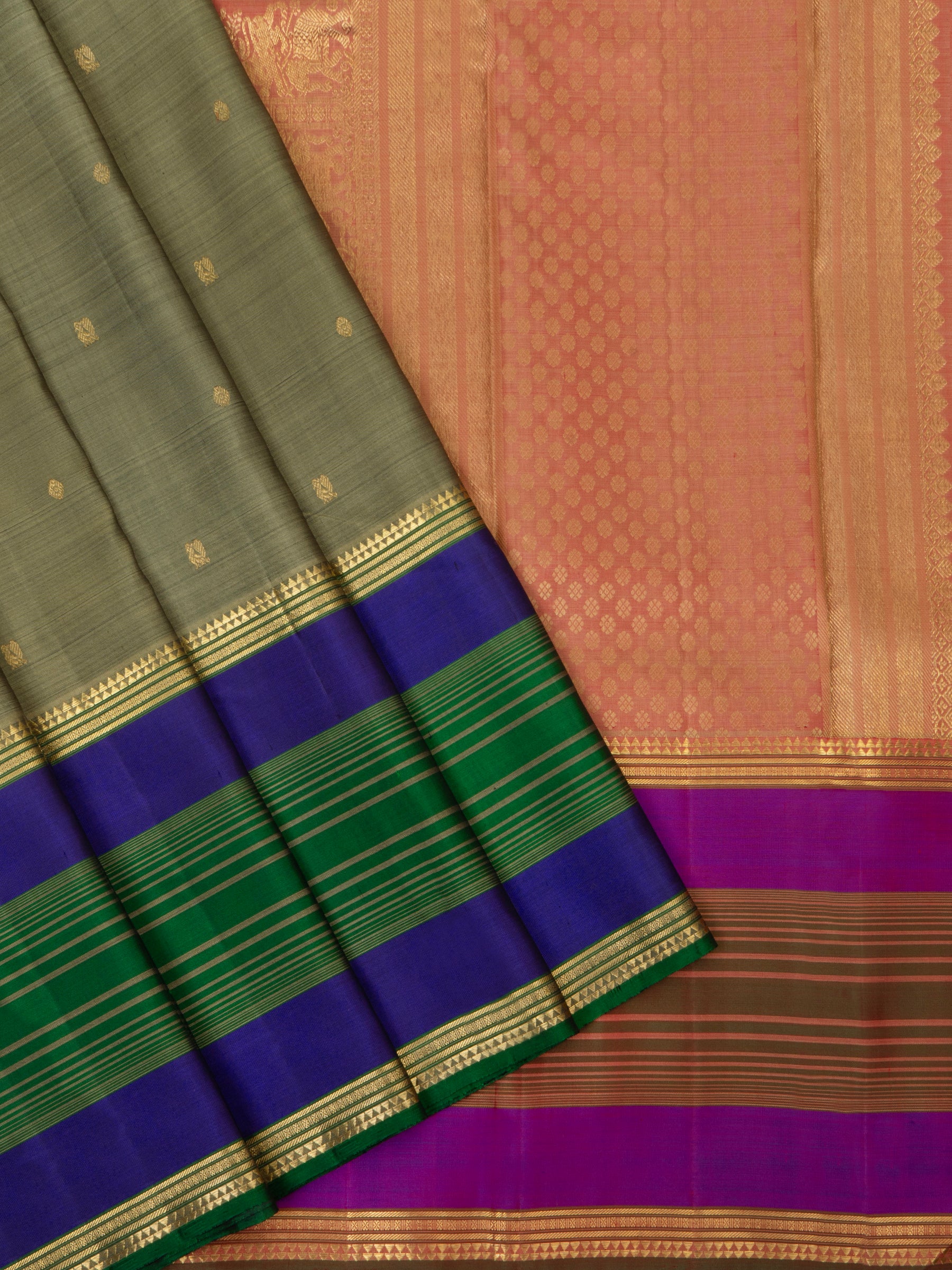 Grey aduku punai pet border / Kanjipuram silk Saree CLSA2226