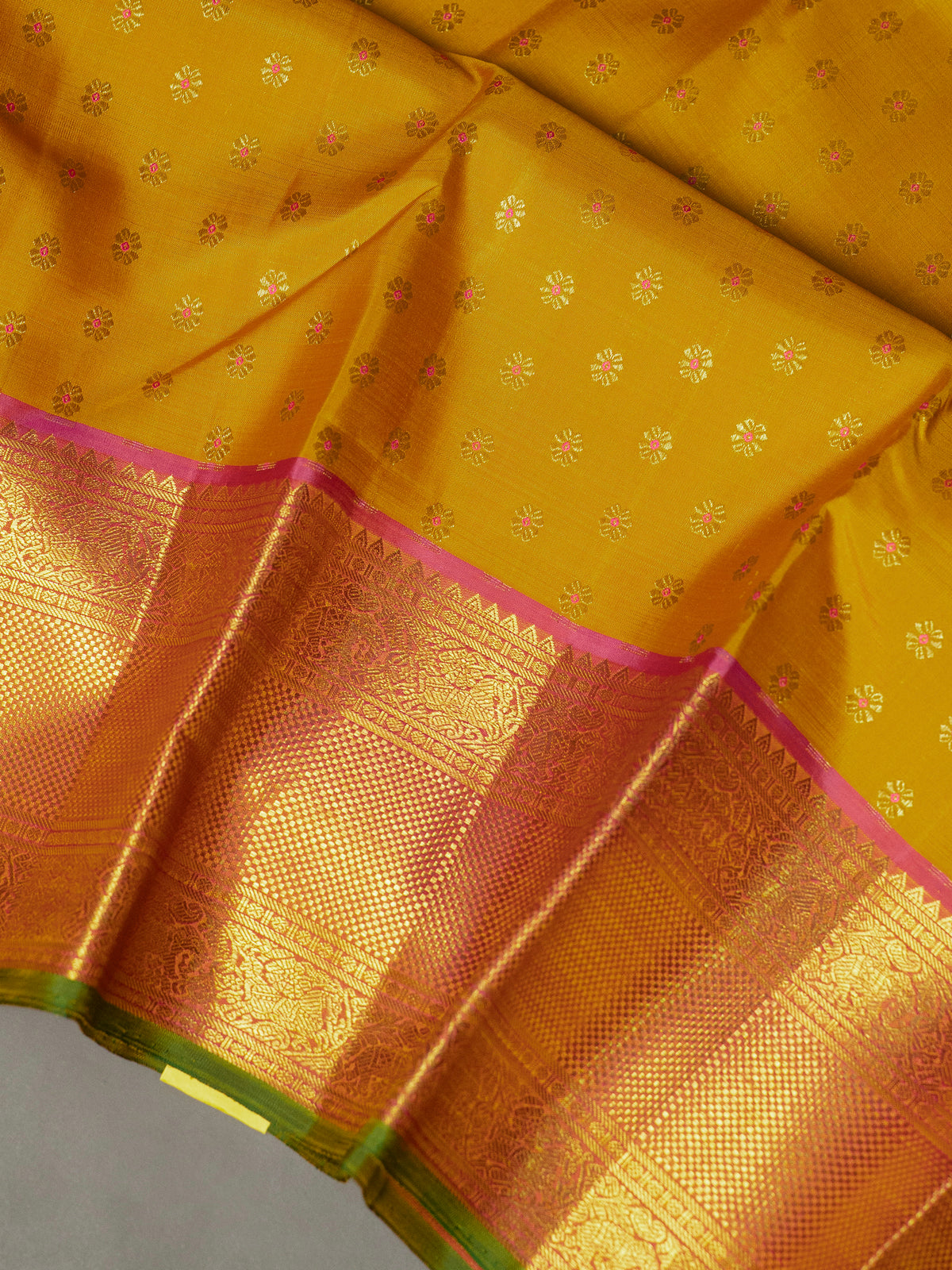 Golden yellow Thodar Butta /Kanjipuram Silk Saree CLSA11688