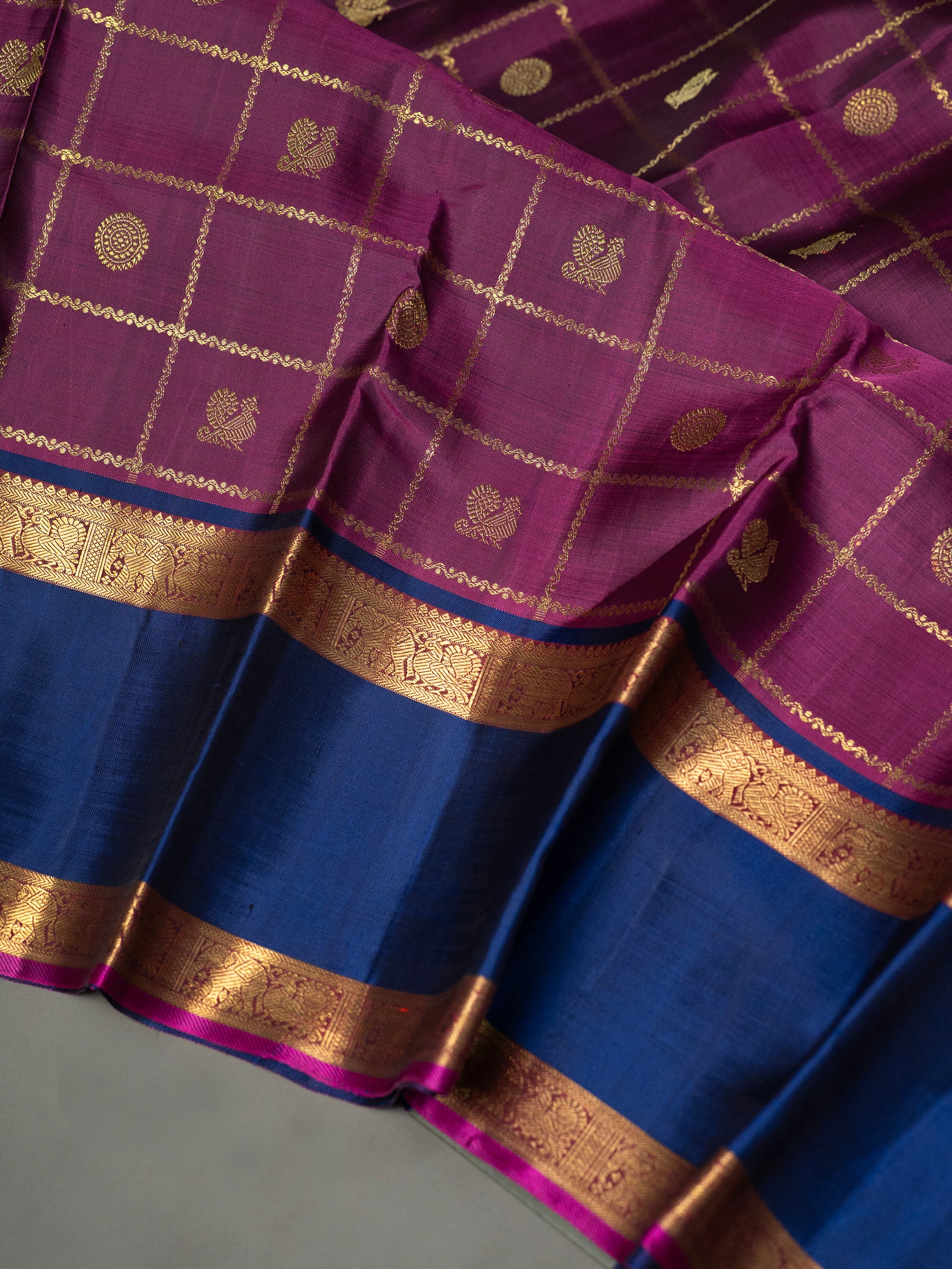 Grape purple Kattam retta pet Kanjipuram Silk Saree CLSA3169