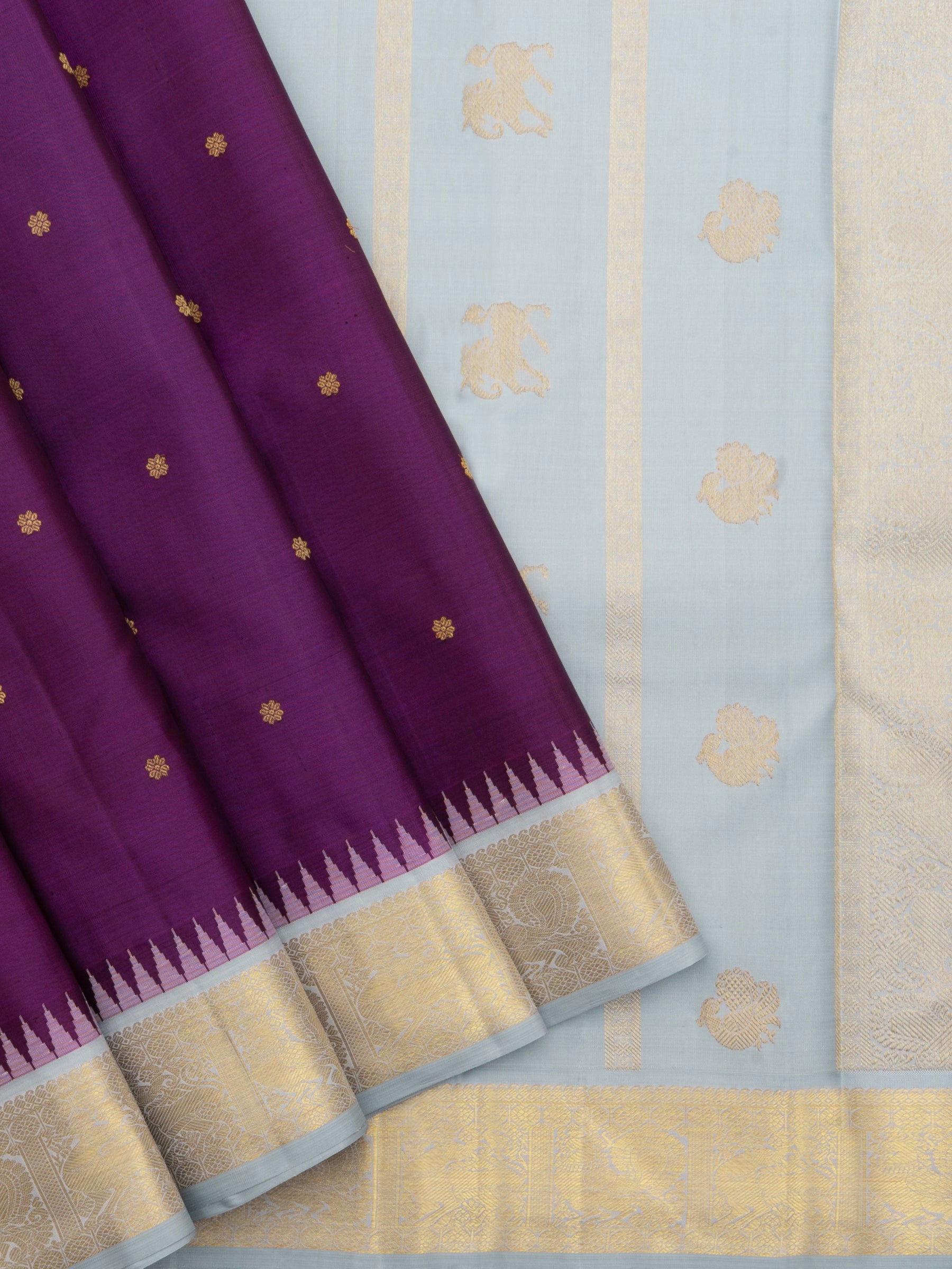 Aubergine colour Korvai / Kanjipuram silk Saree CLSA