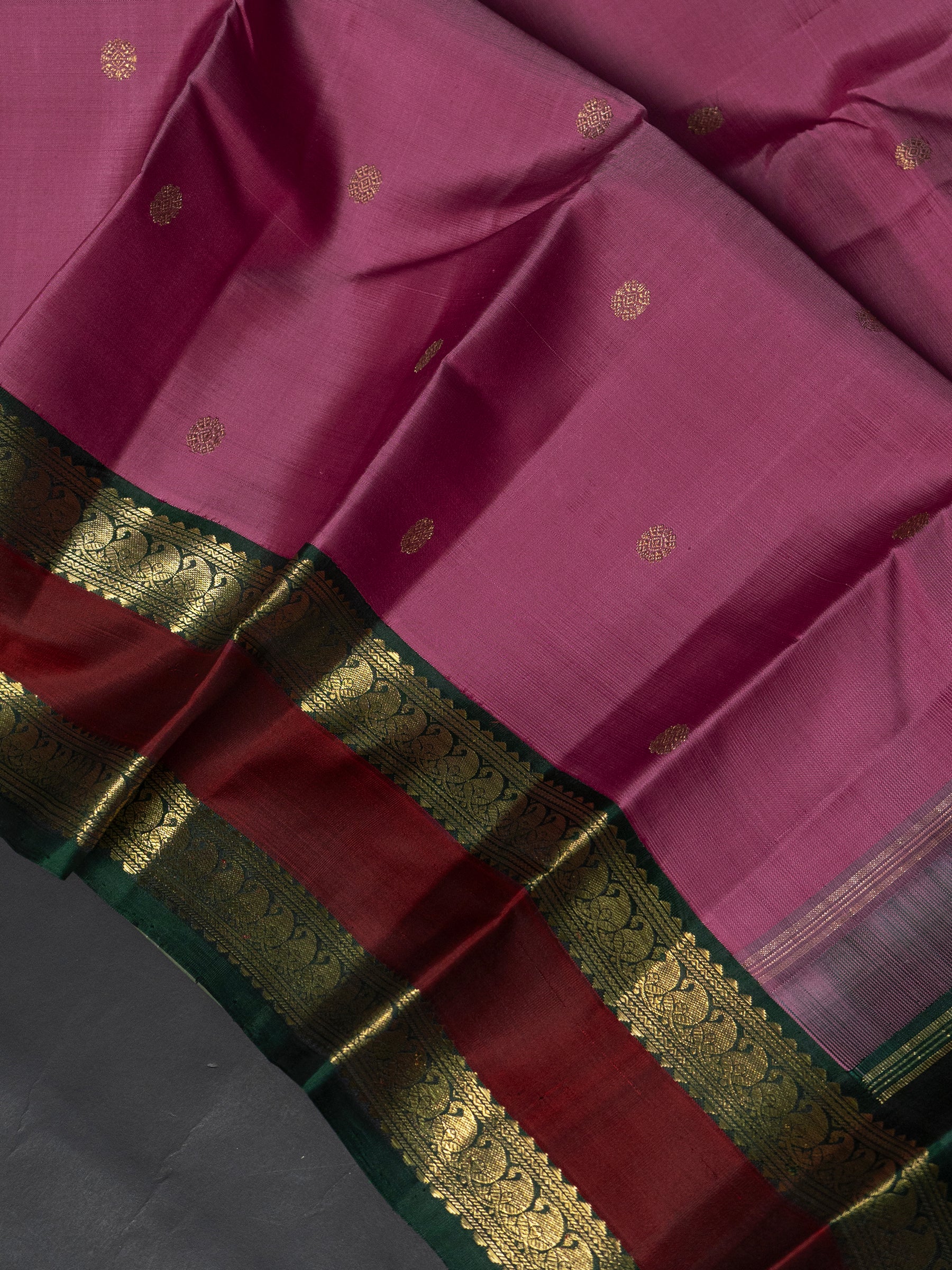 Onion pink and green rettapet border kai korvai/ Kanjipuram Silk Saree CLSA
