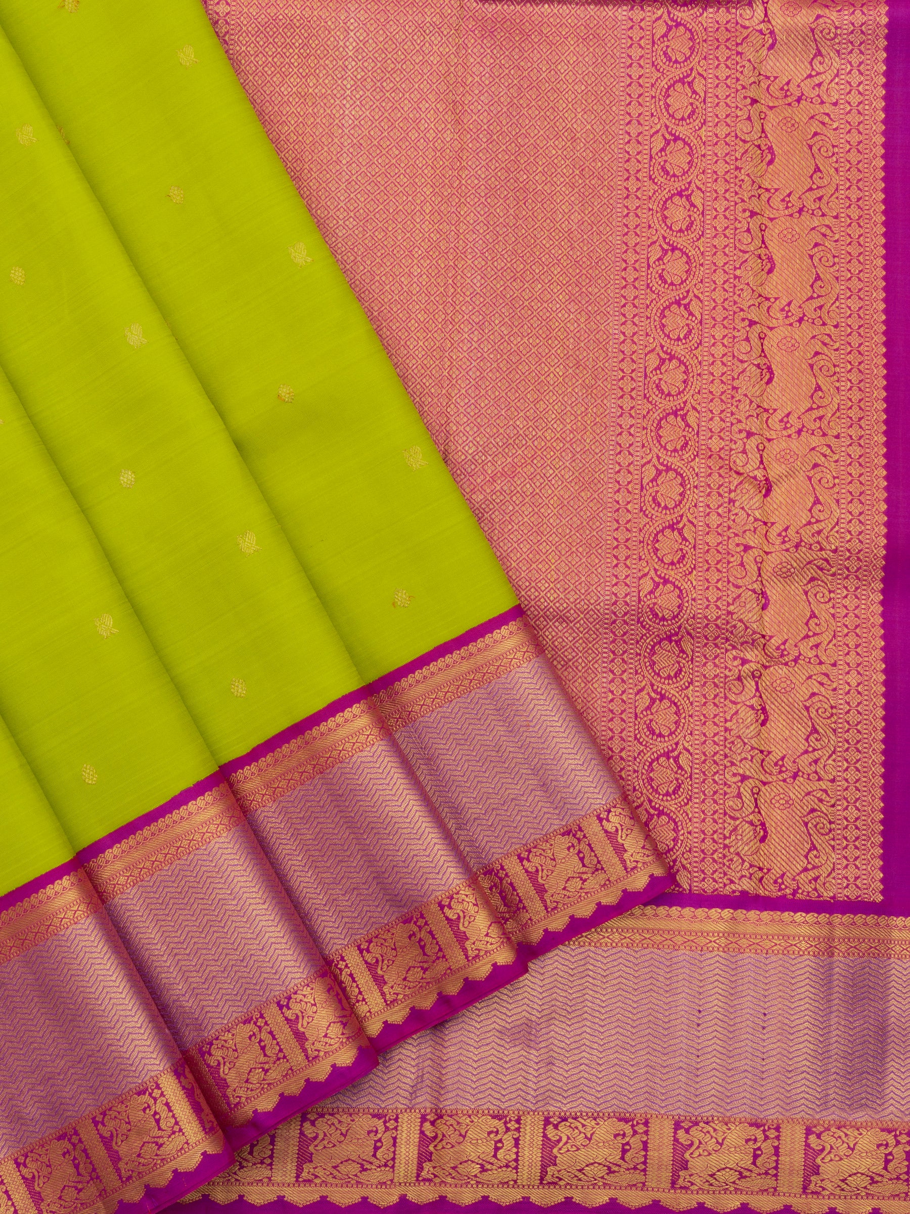 Parrot green Korvai Kanjipuram silk Saree CLSA4510