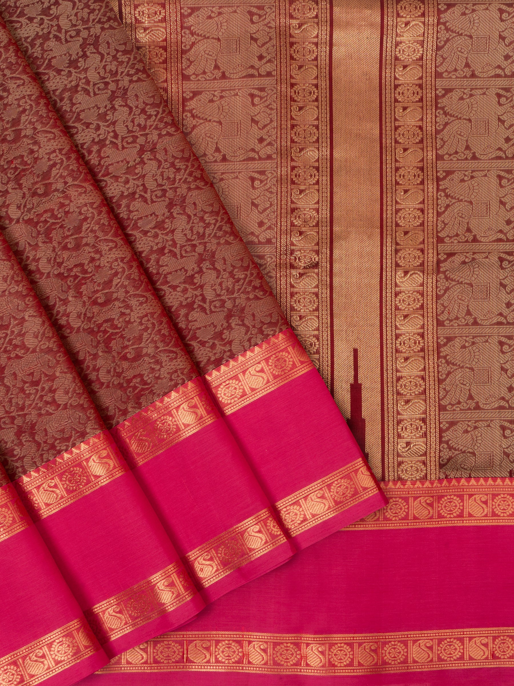 Araku vanasingaram and pink rettapet border/ Silk Cotton Saree CLSA4714