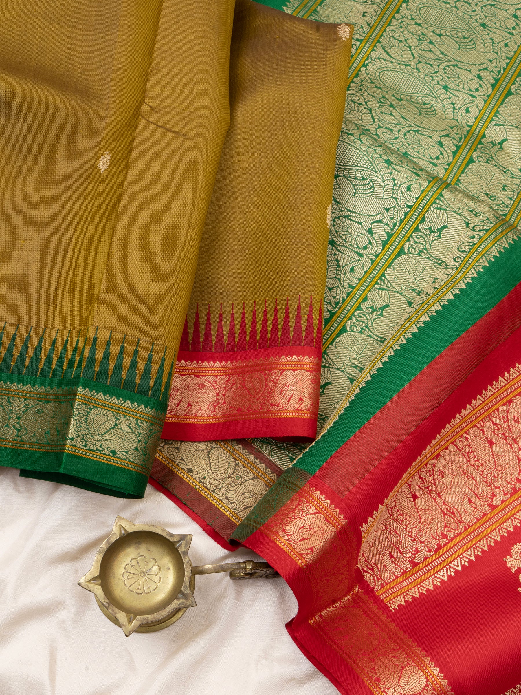 Dark mustard ganga jamuna and double pallu/ special edition kanjipuram silk CLSA4818