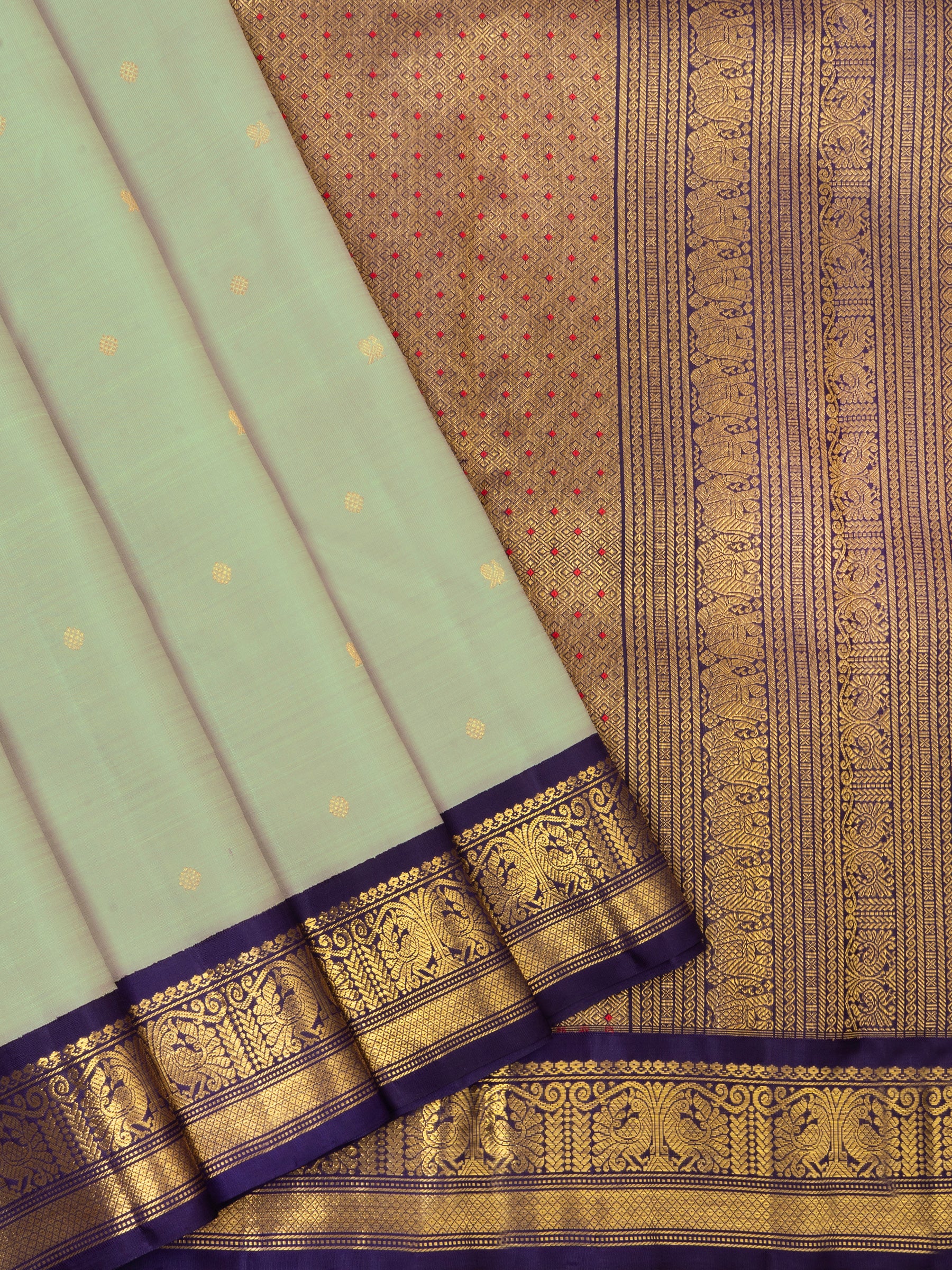 Elakai green shot purple kai korvai/ Kanjipuram Silk Saree CLSA4892