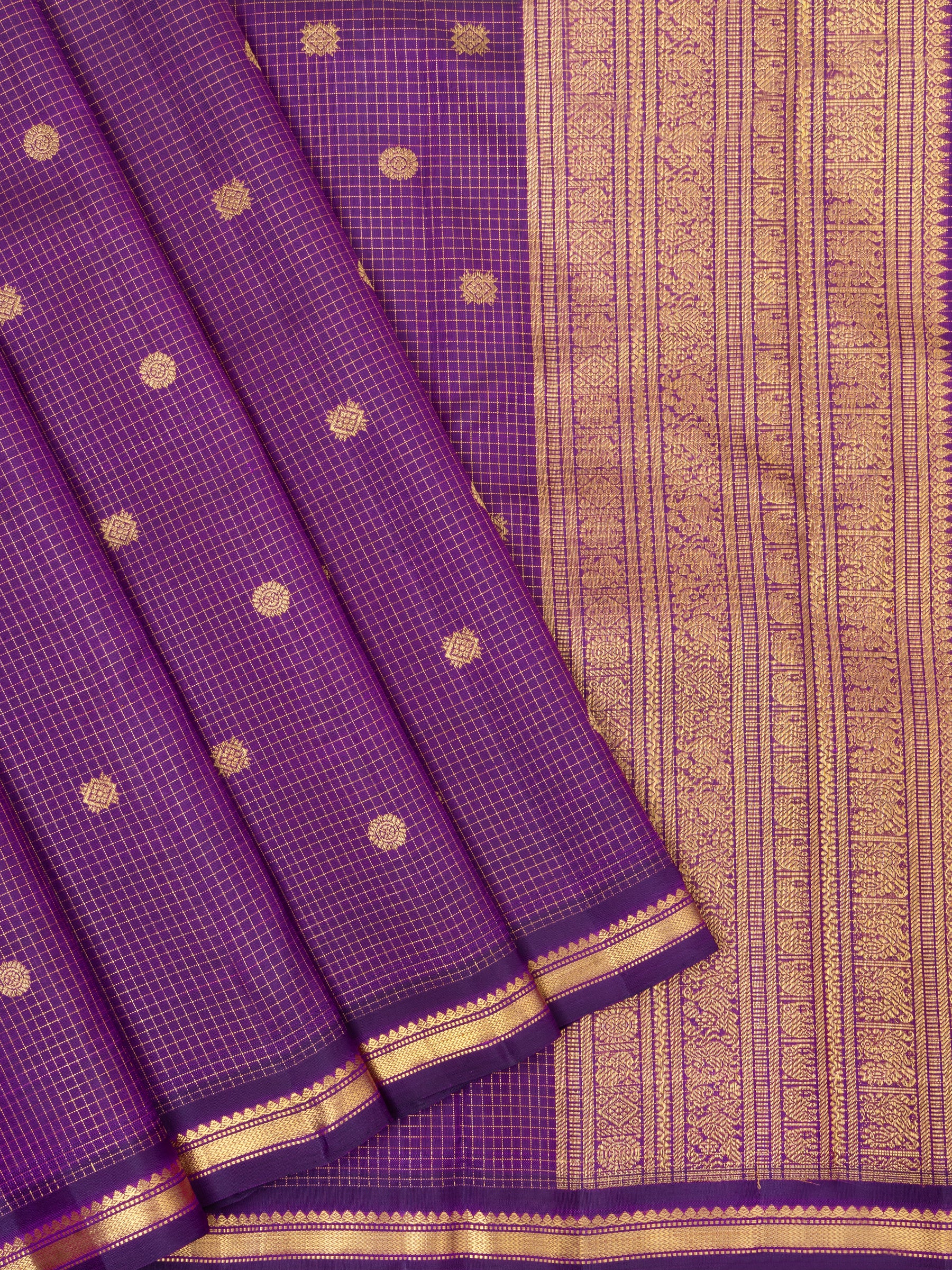Vadamalli zari checks and butta small border/ Kanjipuram Silk Saree CLSA4913