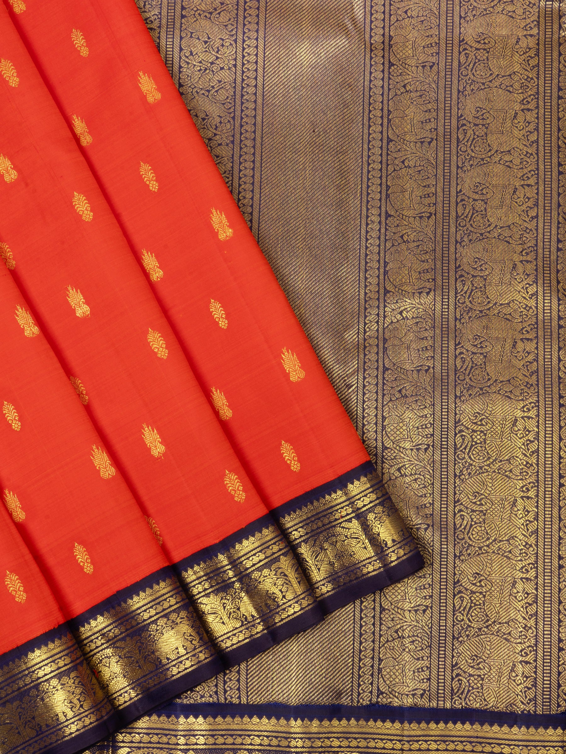 Orange and blue kai korvai/ Kanjipuram Silk Saree CLSA4985