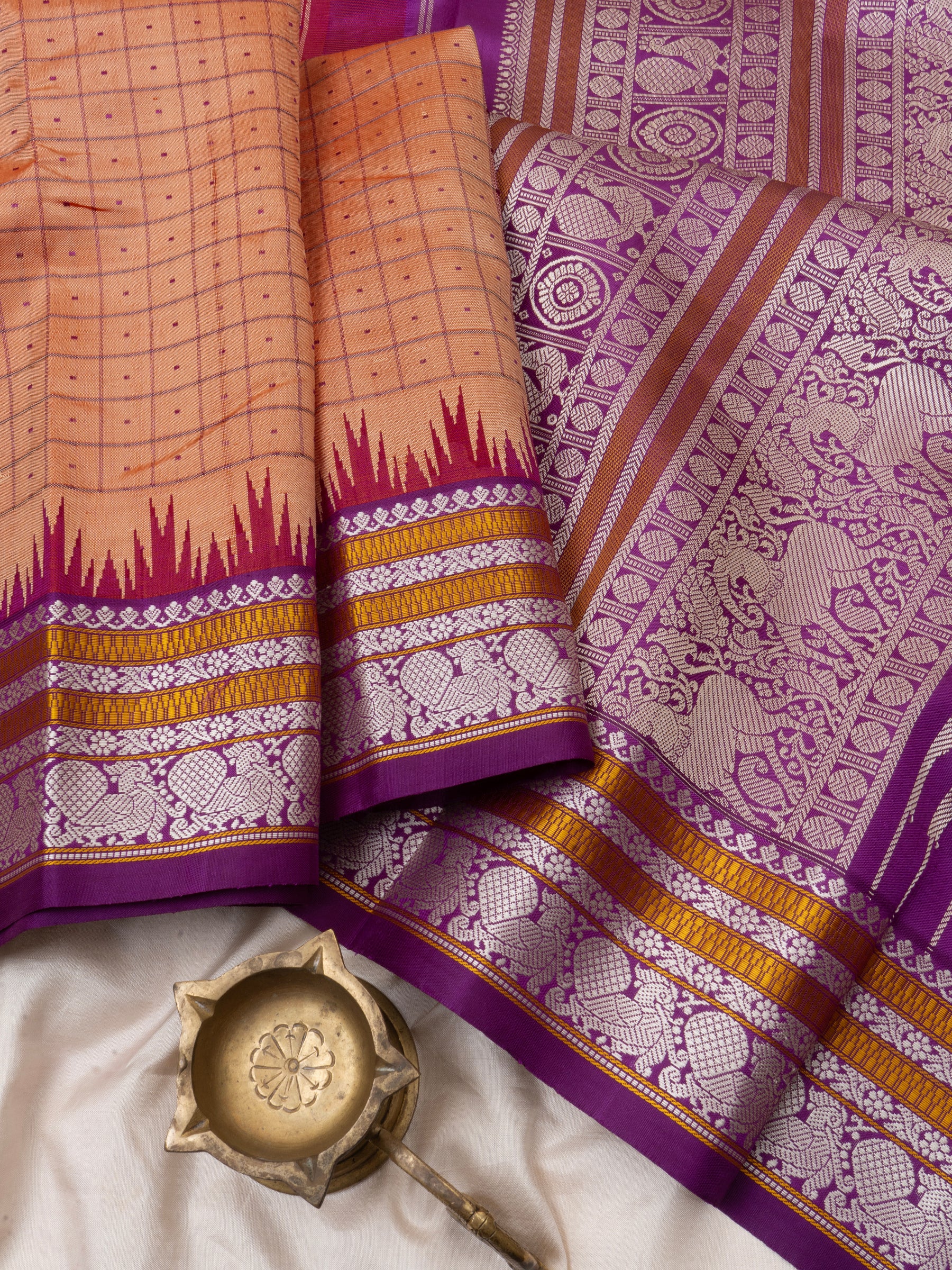 Orange and purple kattam / special edition kanjipuram silk CLSA5160