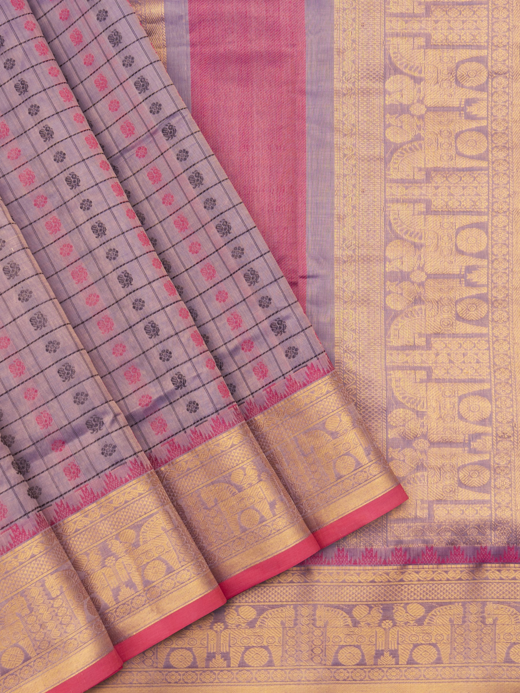 Lavender shot pink kattam butta / Silk Cotton Saree CLSA5228