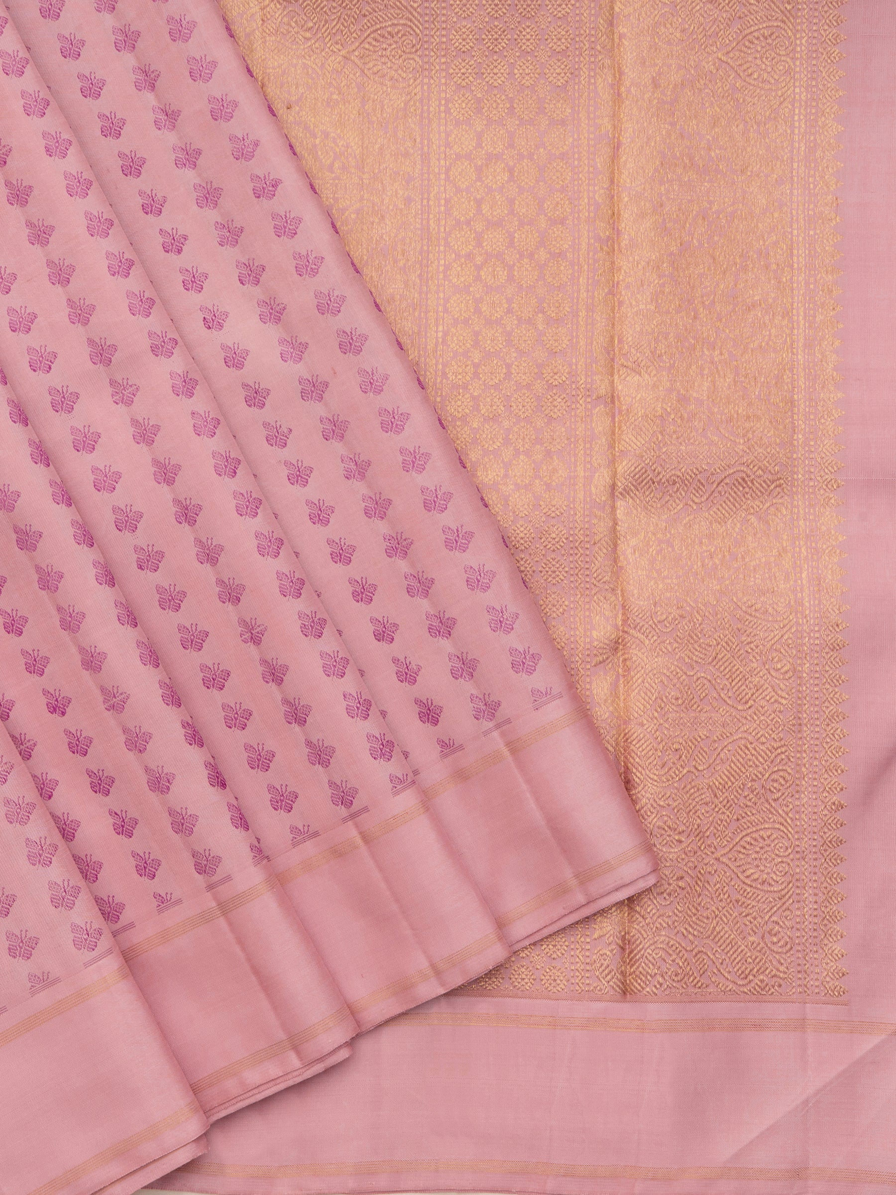 Baby pink ( no blouse ) Thread work Kanjipuram Silk Saree CLSA5386