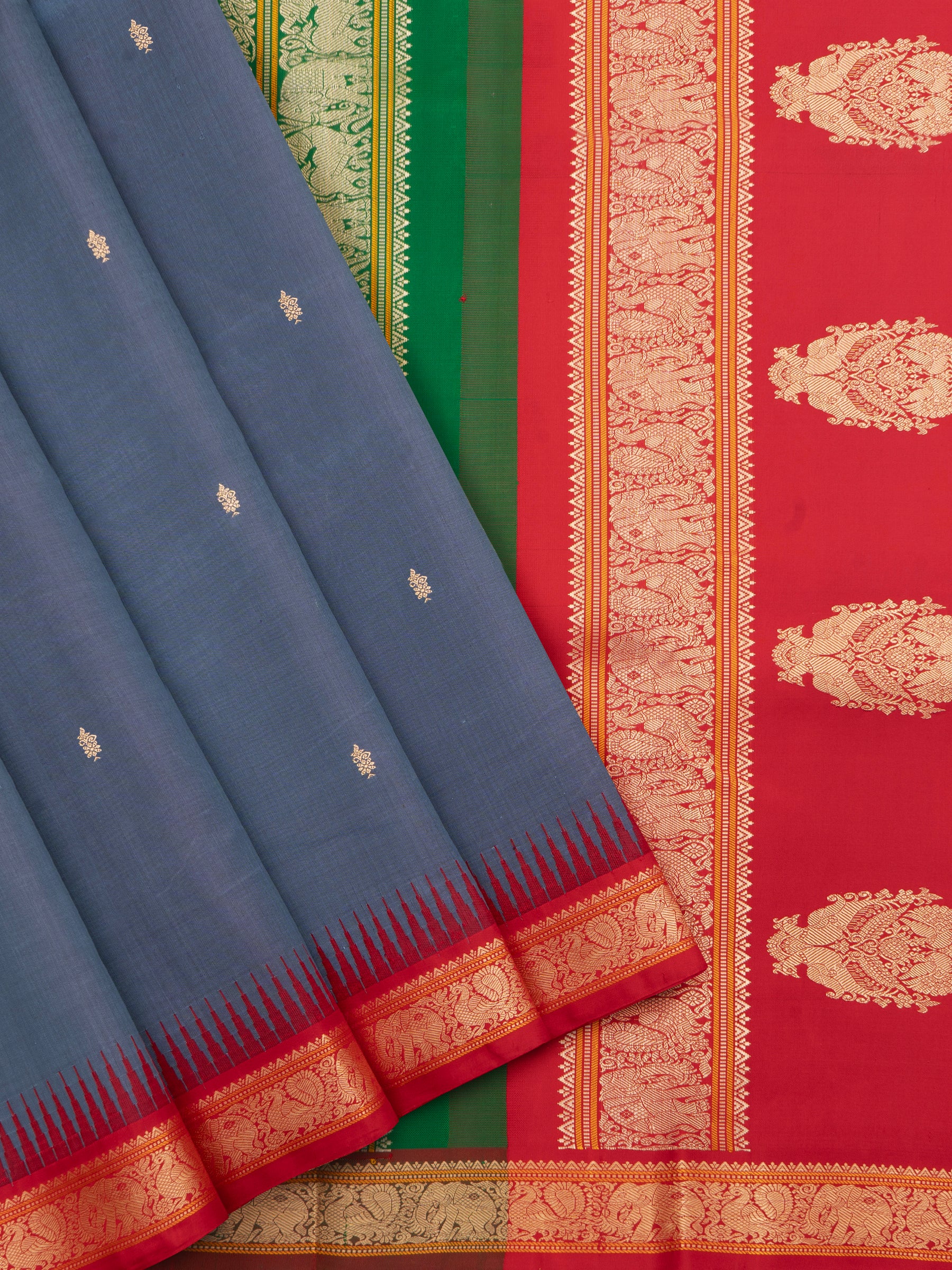 greyish blue ganga jamuna border and double pallu / Special Edition Silk CLSA5872