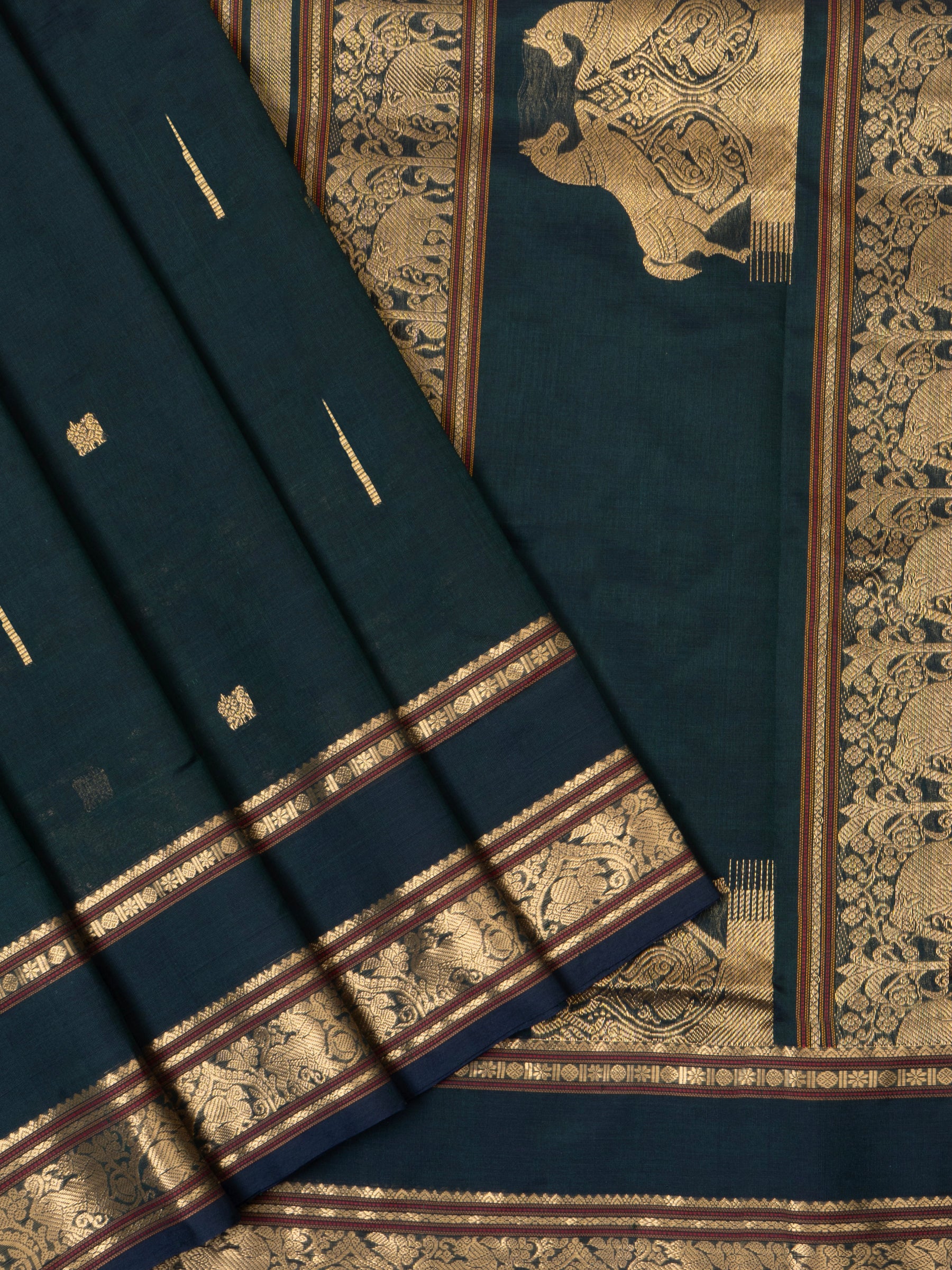 Dark green centre corner pallu /Silk Cotton Saree CLSA5973