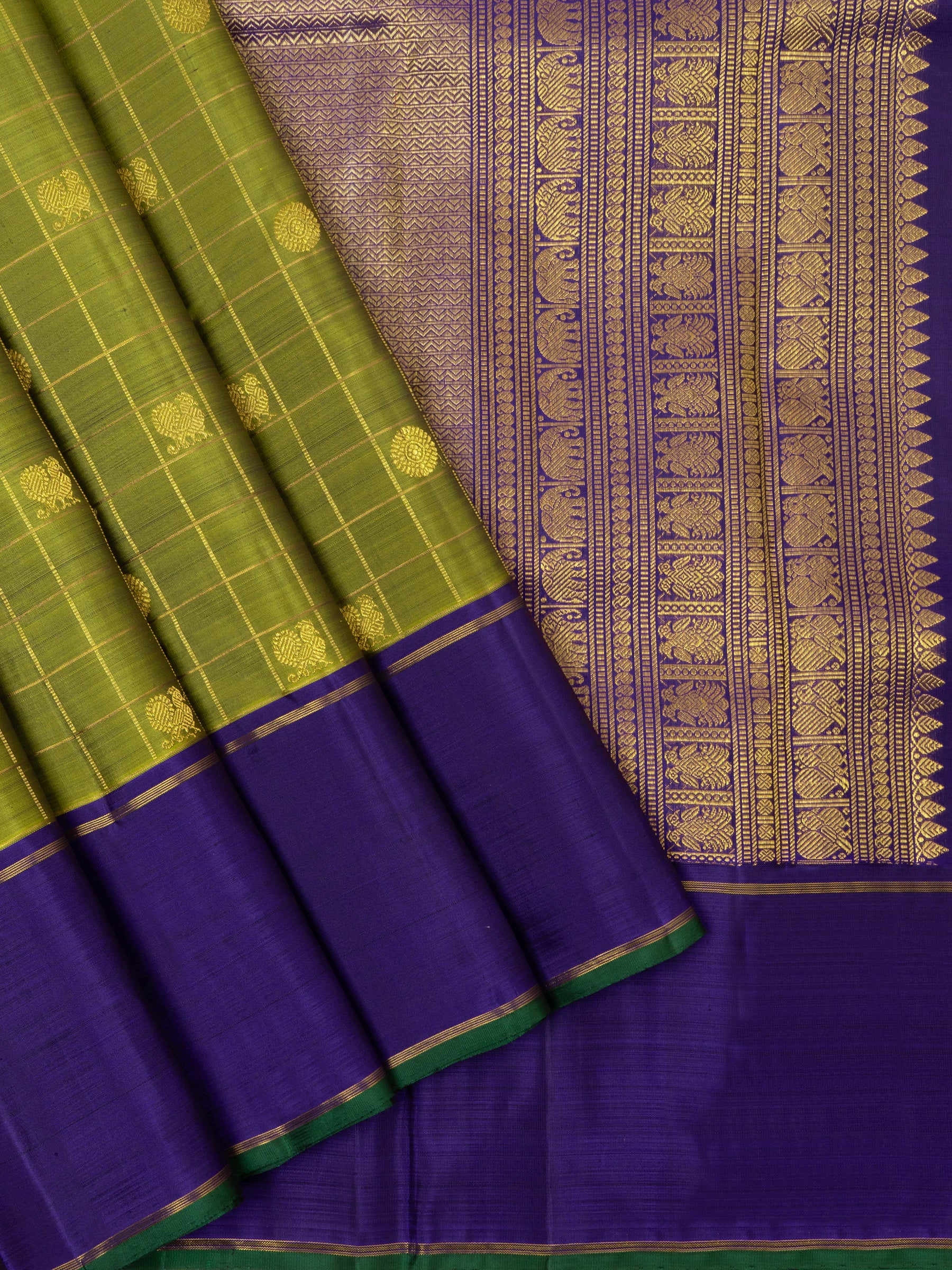 Green kattam annam and chakram butta/Kanjipuram silk Saree CLSA5999