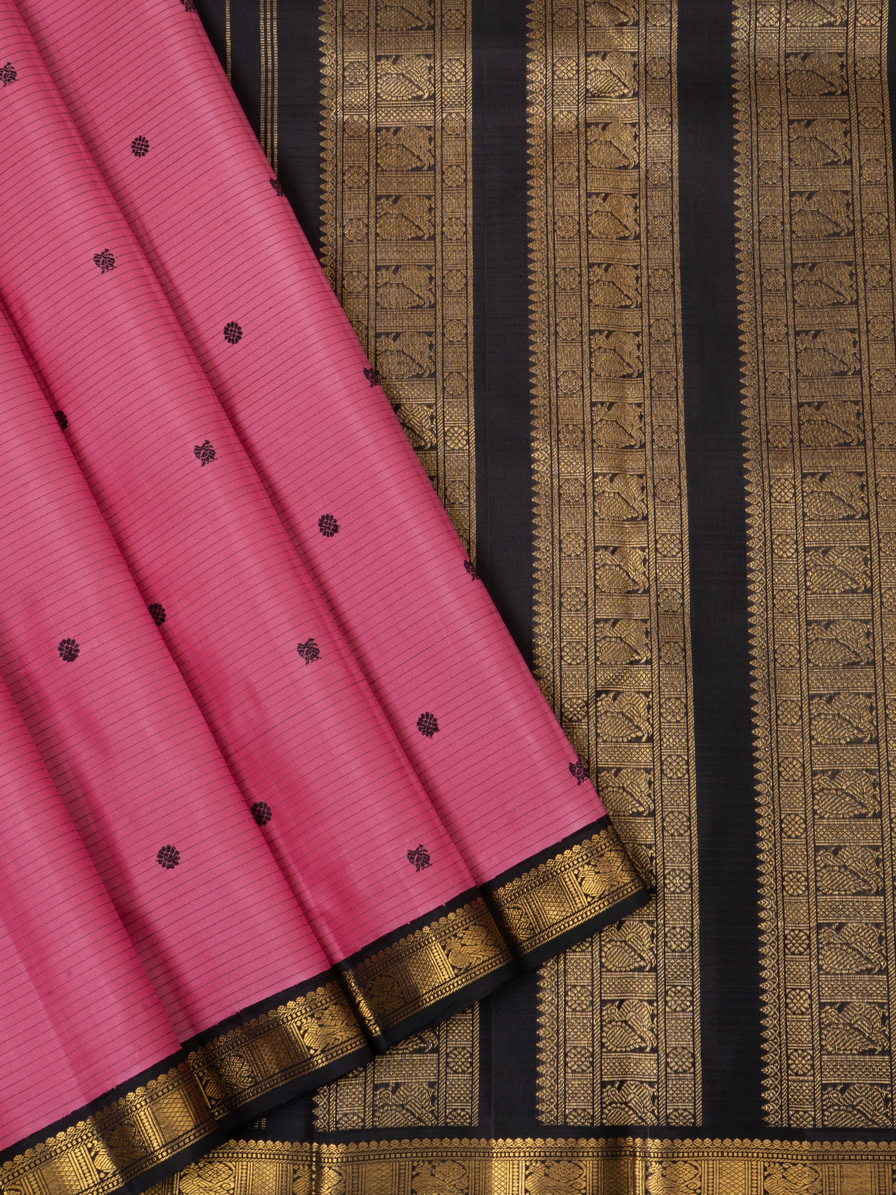 Pink and black kai korvai small border/ Kanjipuram silk Saree CLSA6107