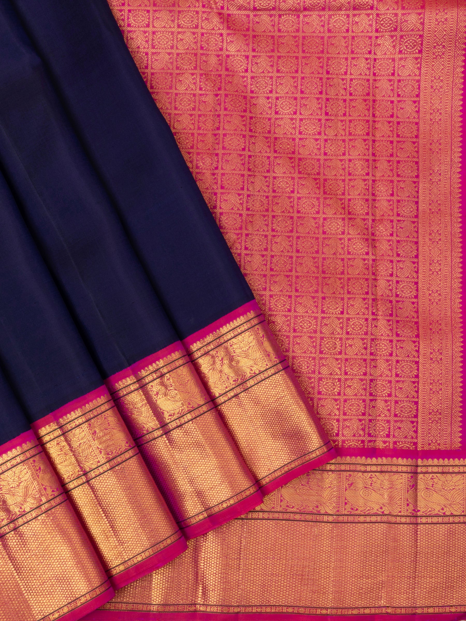 Navy Blue and pink kai korvai/ Arani Silk Saree CLSA6115