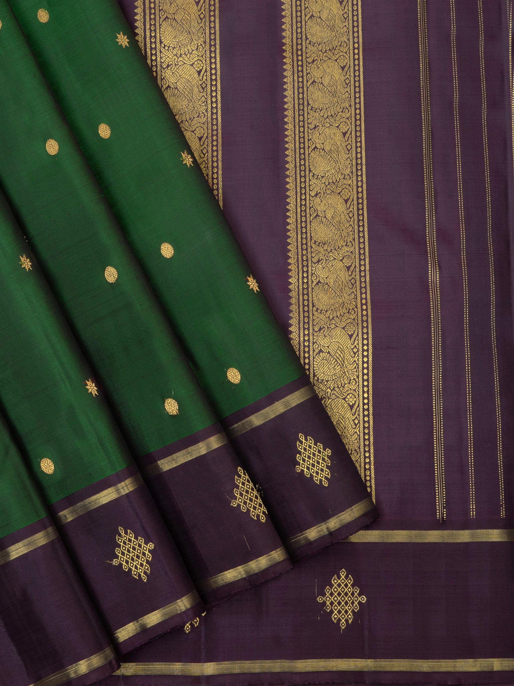 Dark green Kolam border / Kanjipuram Saree CLSA6509