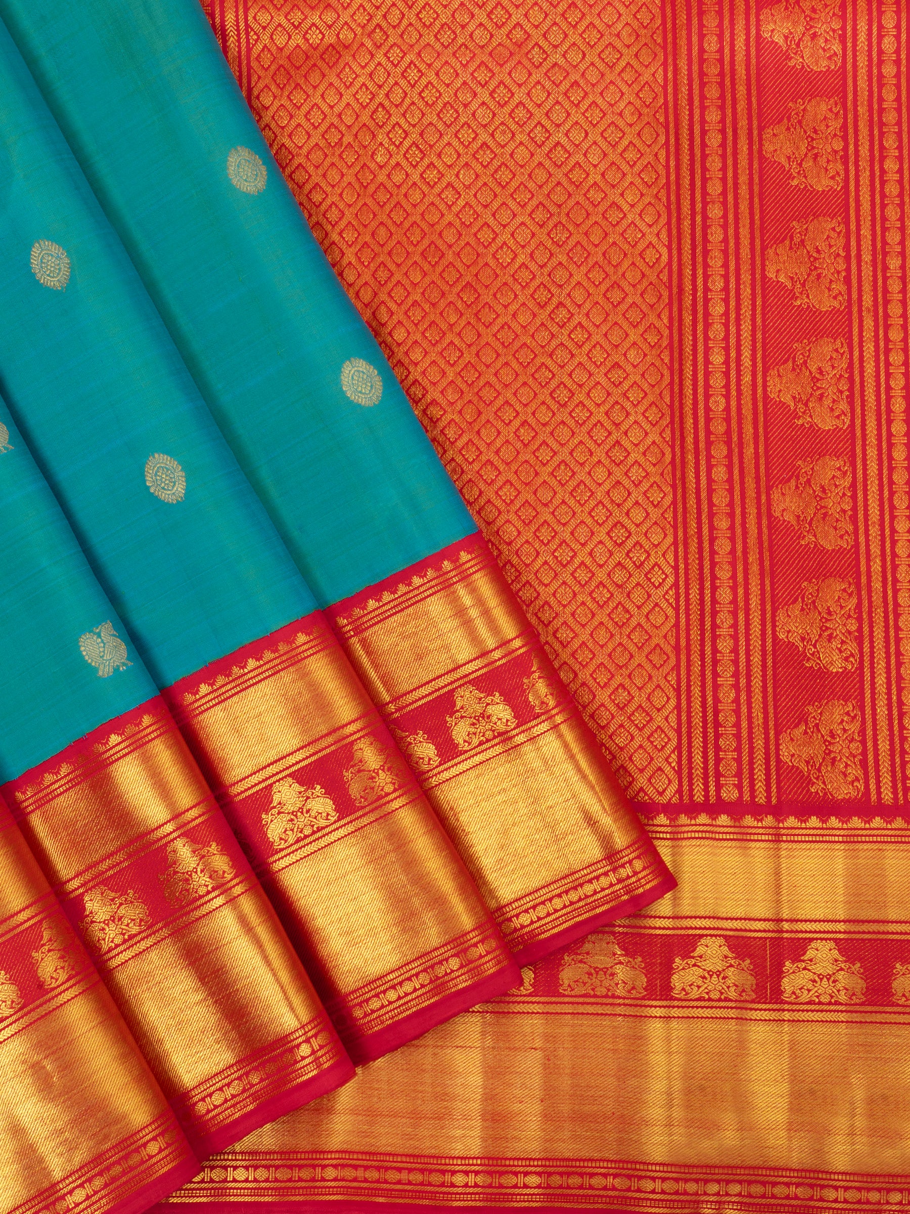 Turquoise blue Korvai / Arani Silk Saree CLSA6691