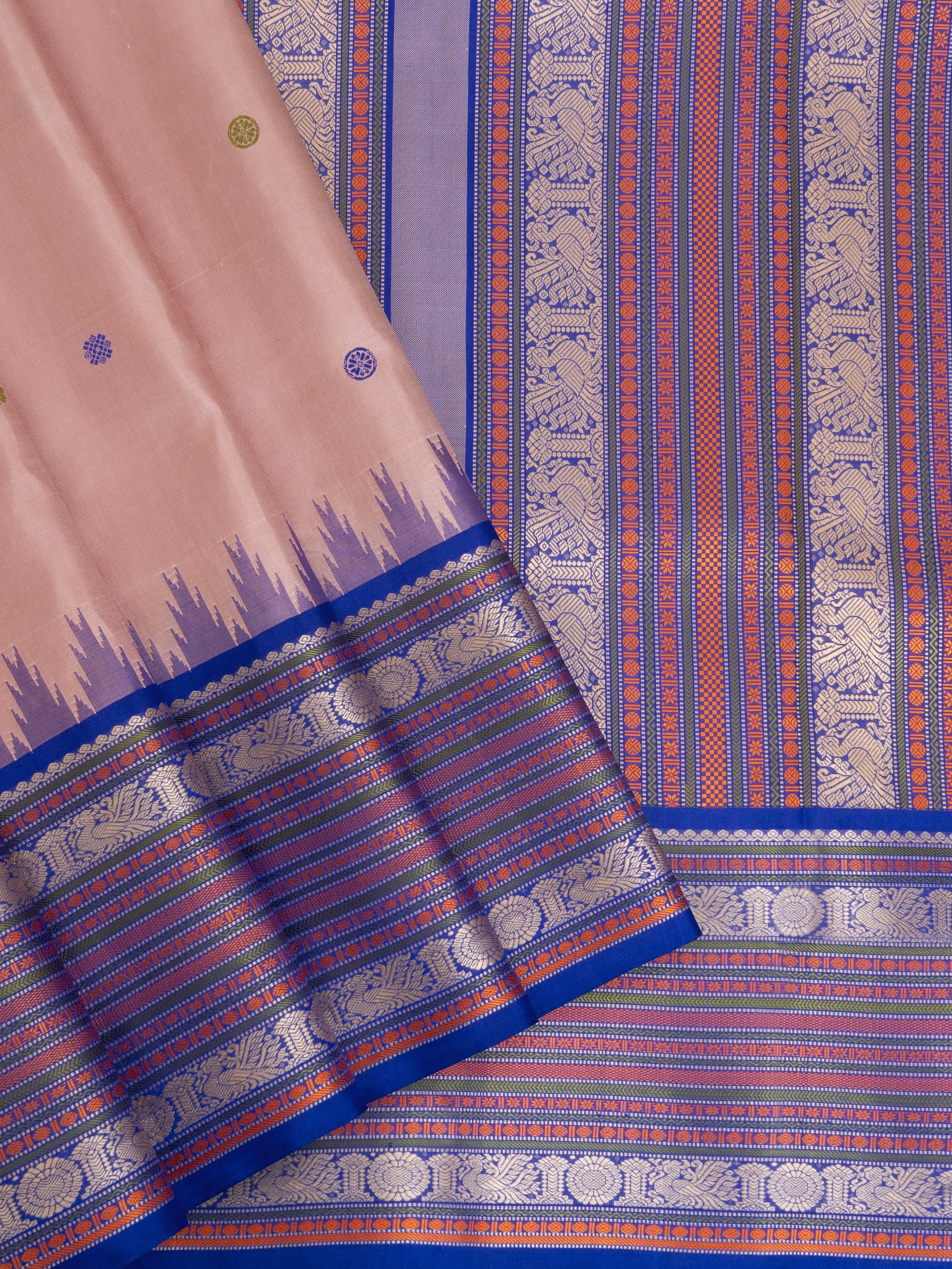 Peachish pink (pastel) and blue thread work/ Special Edition Silk CLSA6756