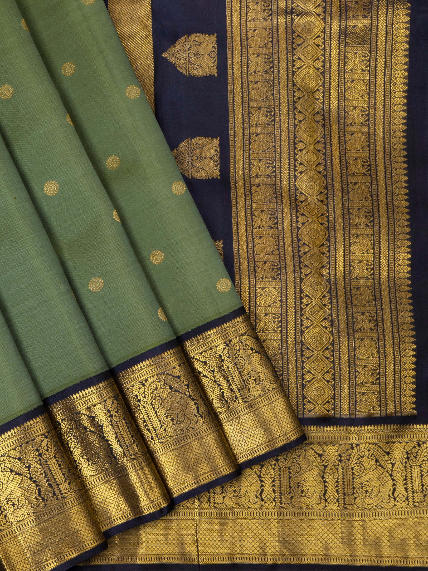 Dual tone green Korvai / Kanjipuram Saree CLSA6757