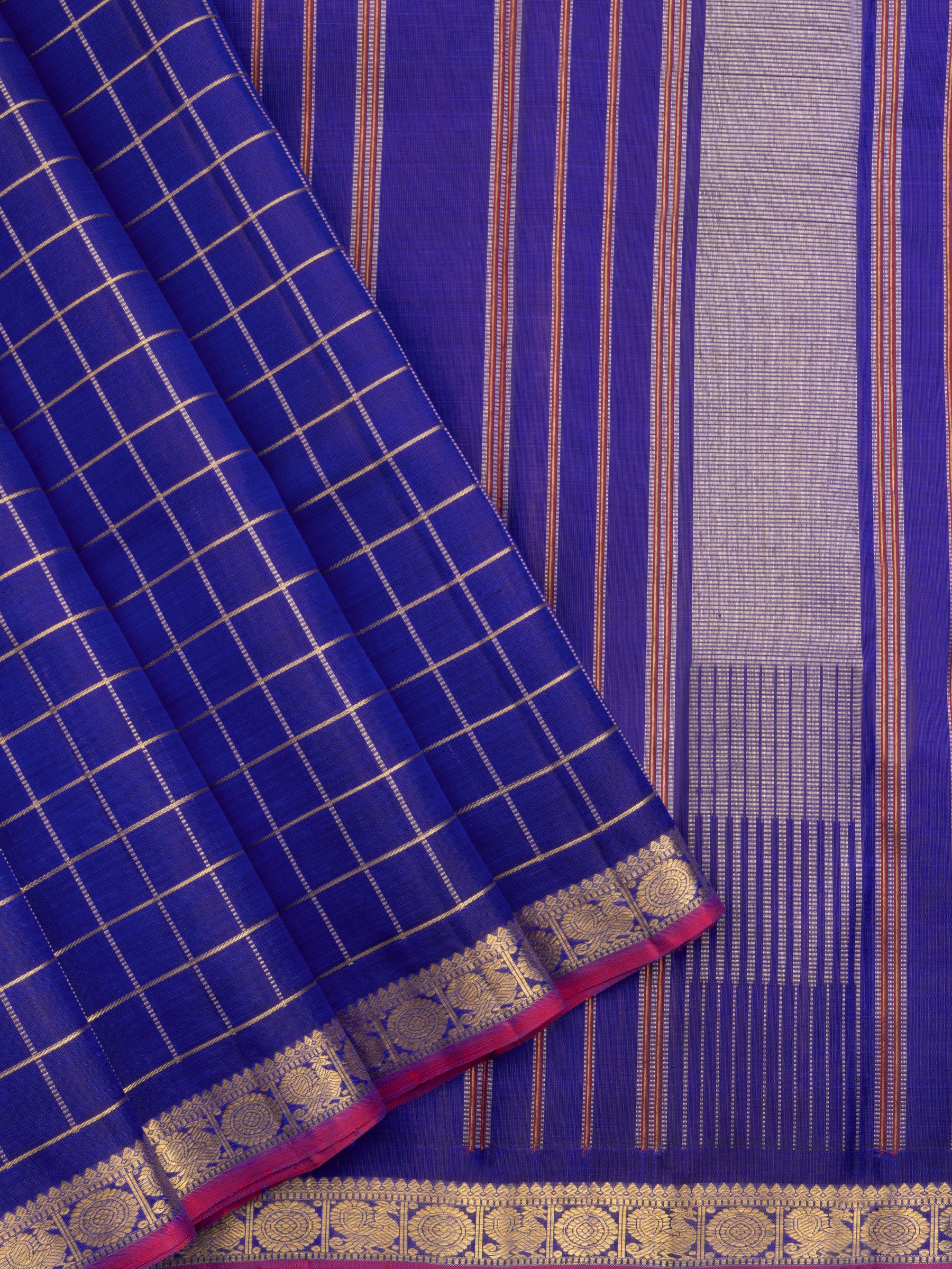 Royal blue zari kattam annam and chakram border/ Kanjipuram Silk Saree CLSA7017