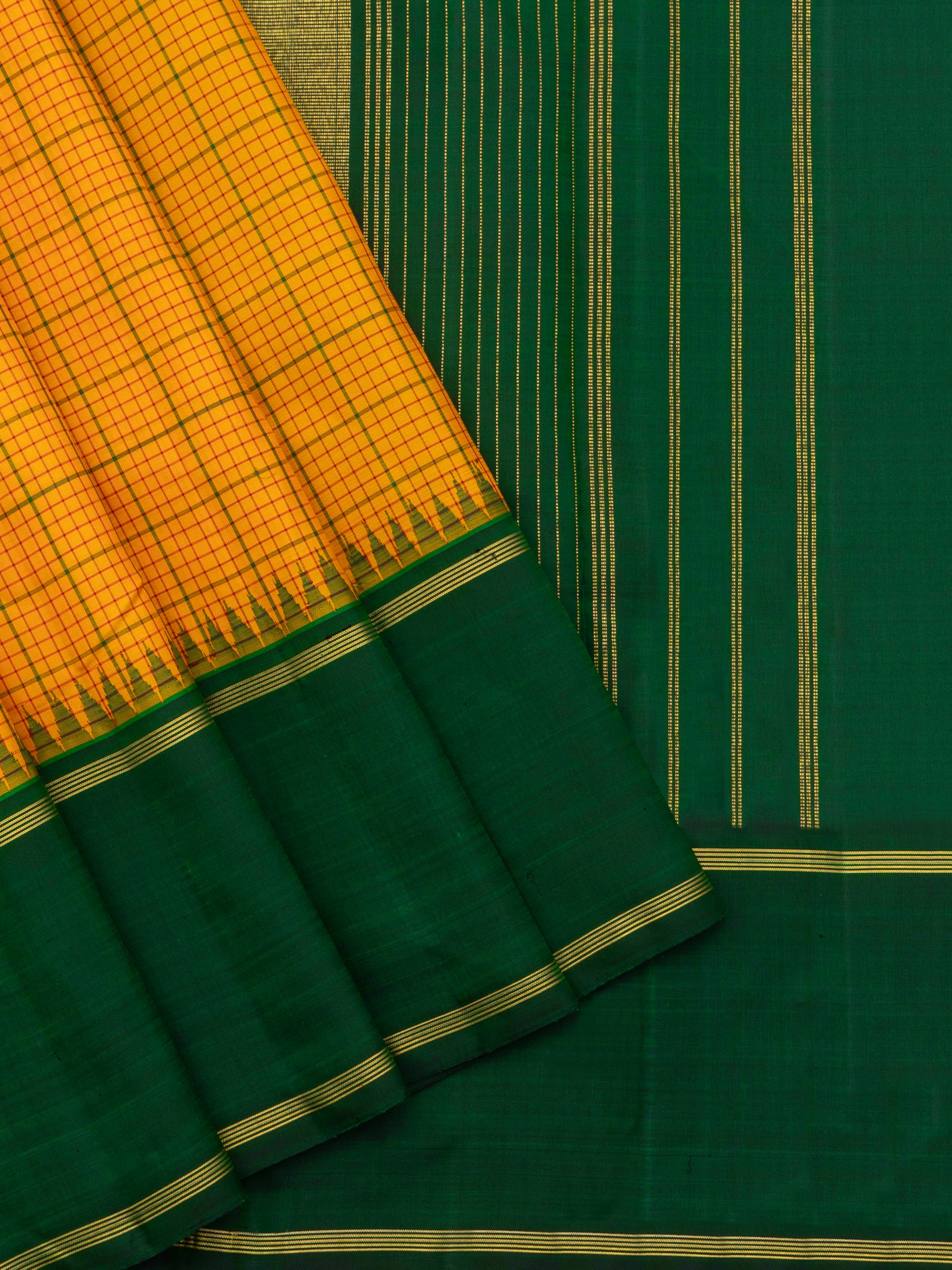 Golden mustard and green kattam korvai / Arani Silk Saree CLSA8010