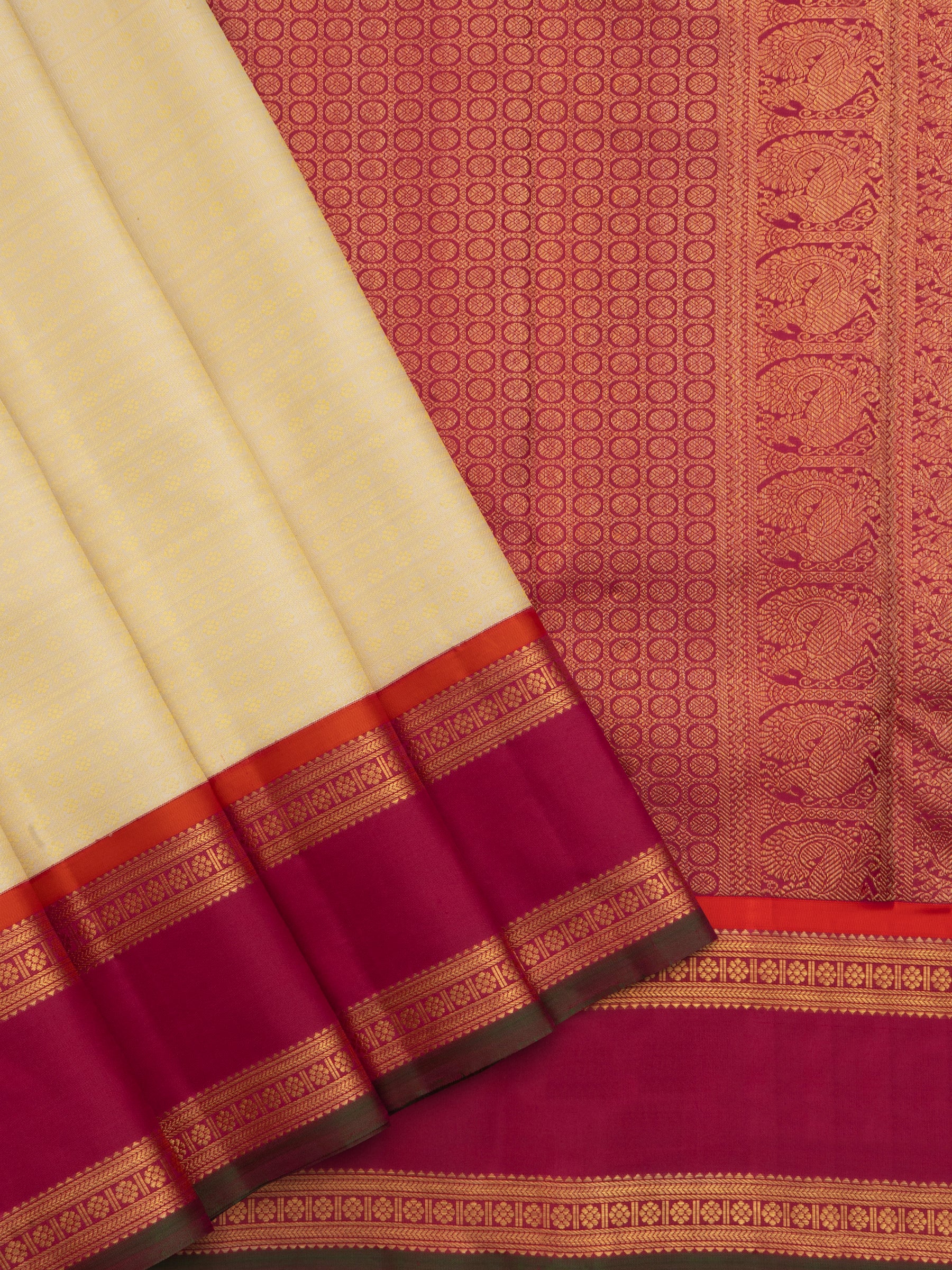 Off white Laksham Butta Korvai Thread work Kanjipuram Silk Saree CLSA8730
