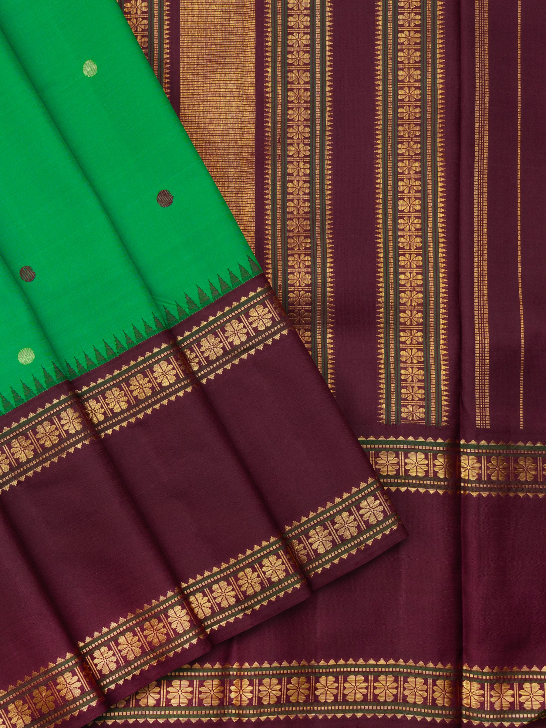 Vintage green and brown rettapet border/ Arani Silk CL8758