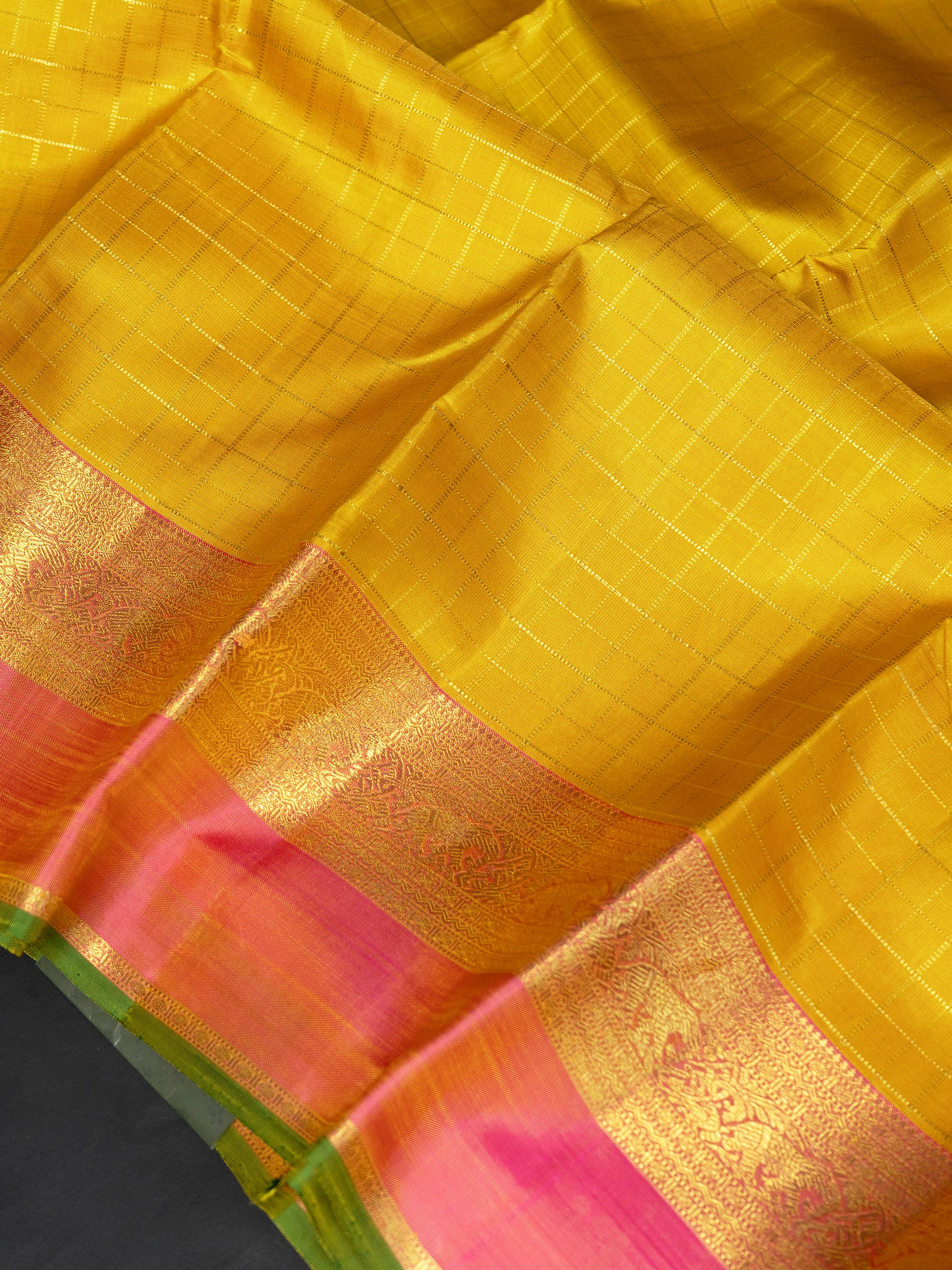 Mustard yellow Zari Kattam Kanjipuram Silk Saree CLSA8879