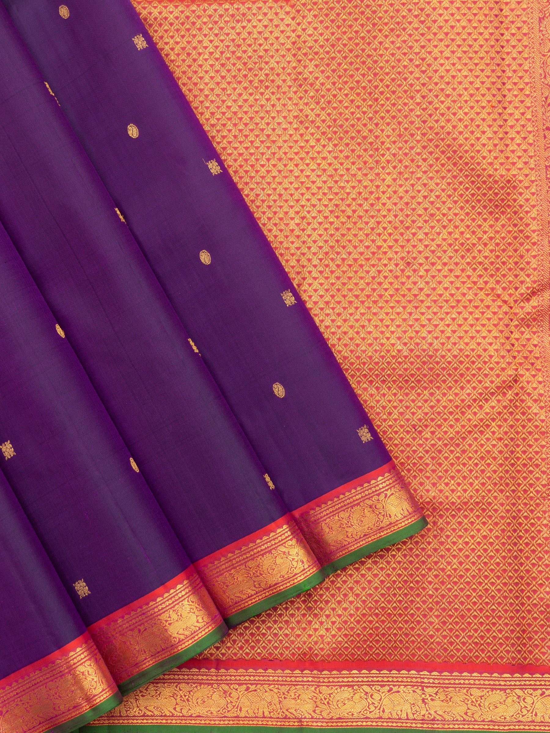 Purplish blue and pink small border/ Arani Silk Saree CLSA9036