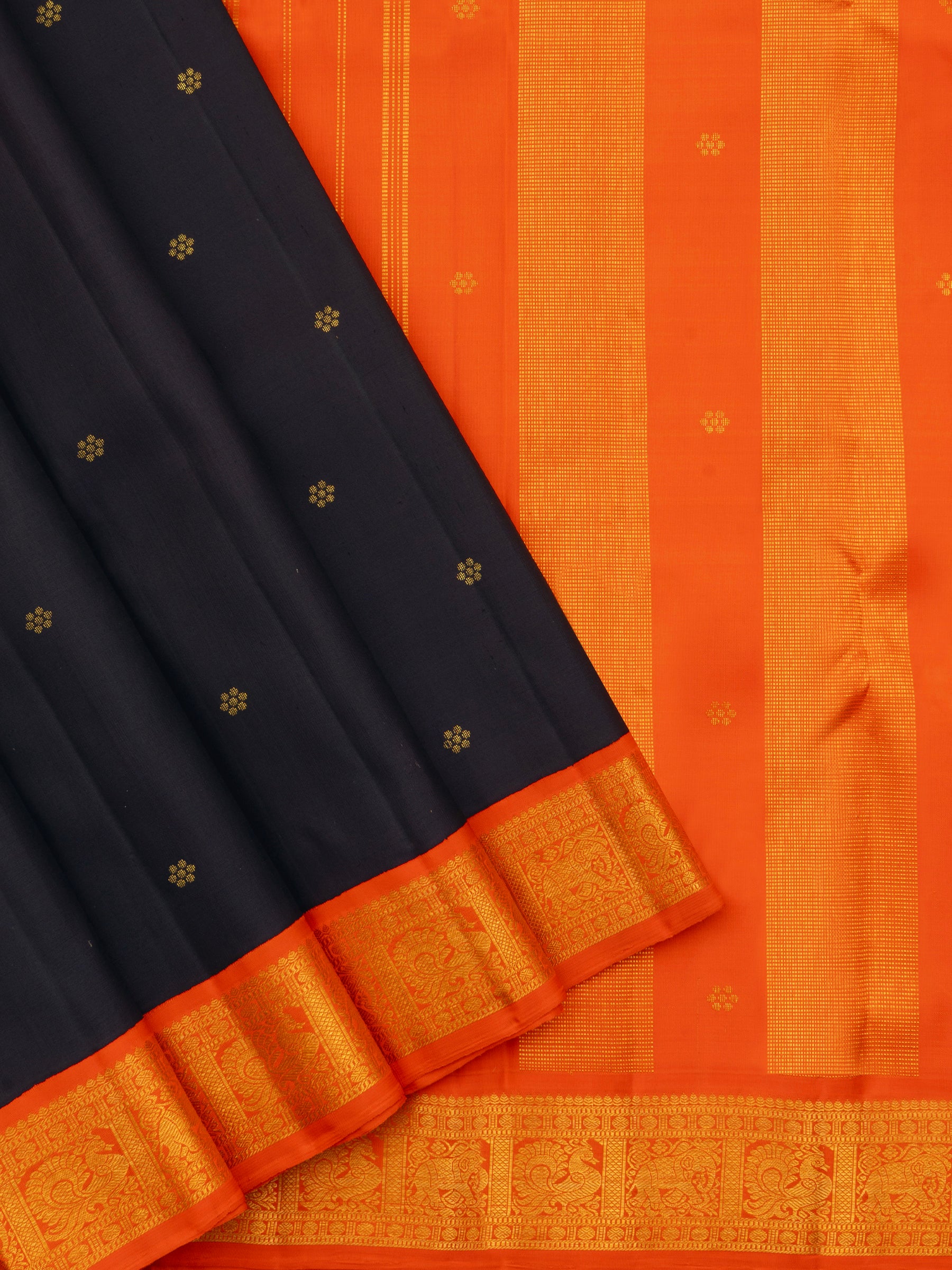 Dark midnight Blue and Orange korvai / Arani Silk Saree CLSA9051