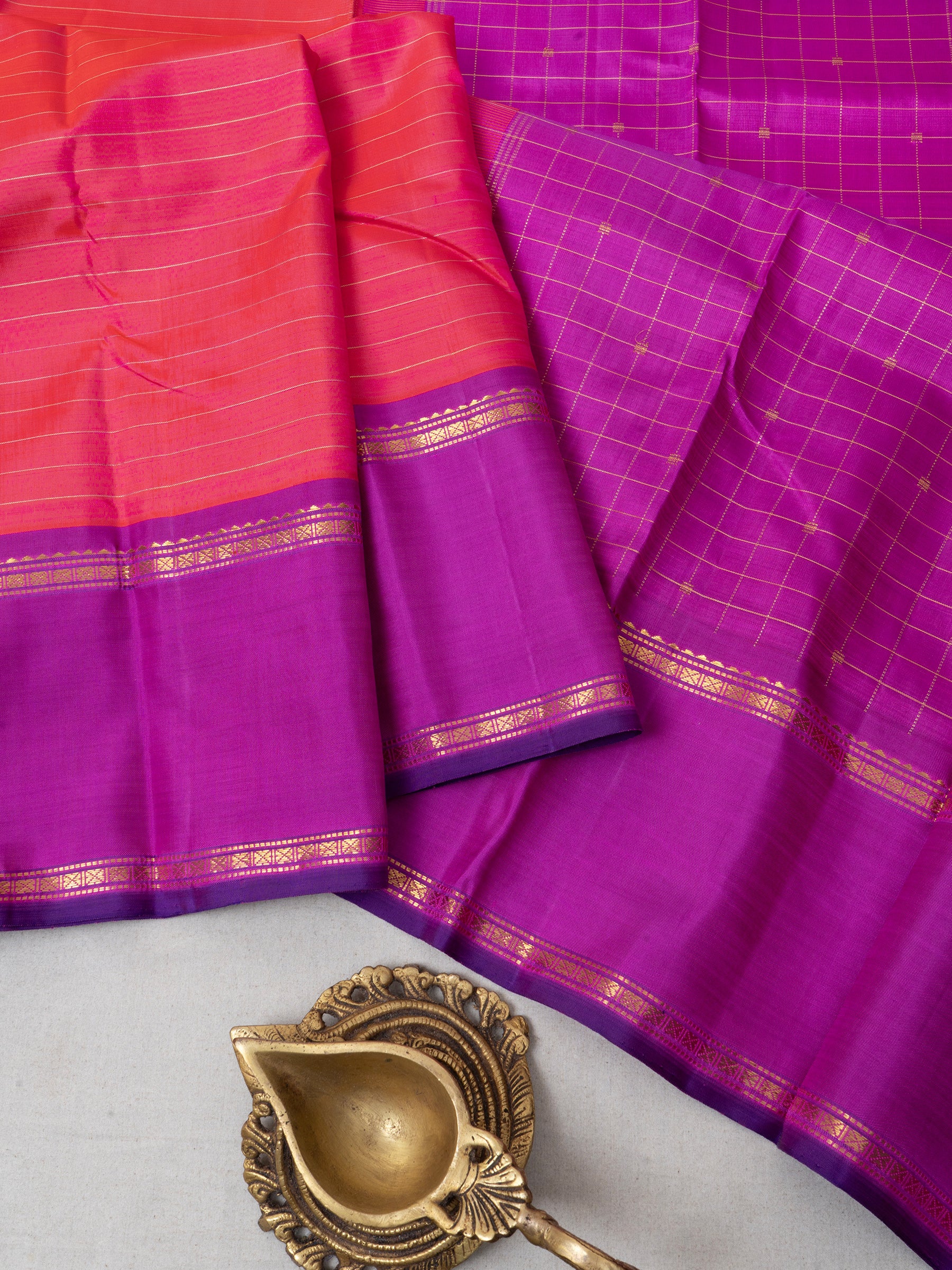 Orangish pink zari lines / Arani silk CLSA929