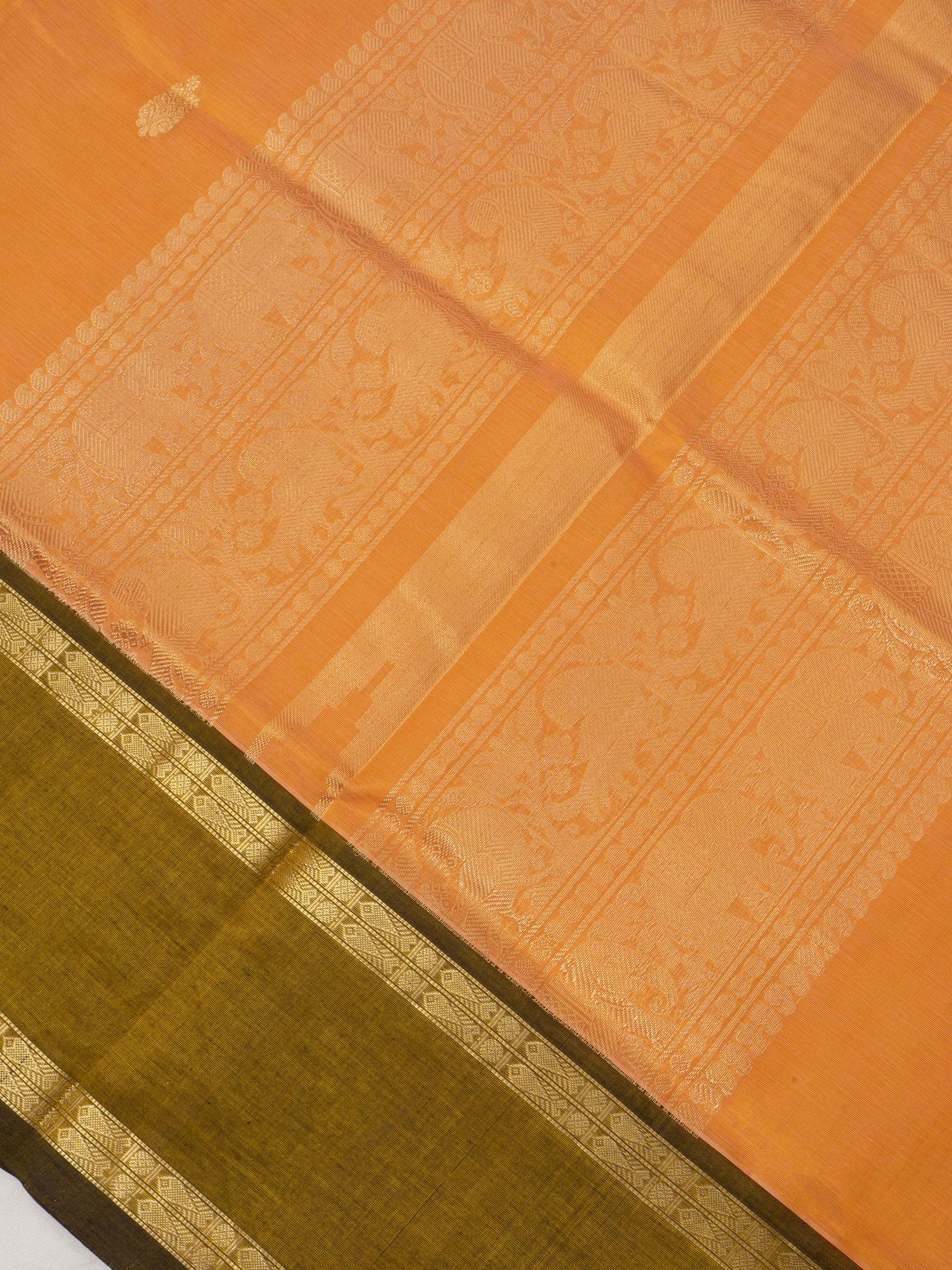 Orange shot yellow and maanthulir rettapet border/ Silk Cotton Saree CLSA9677
